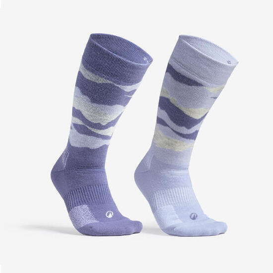 Chaussettes de randonnée chaudes, SH500 Mid violet blanc