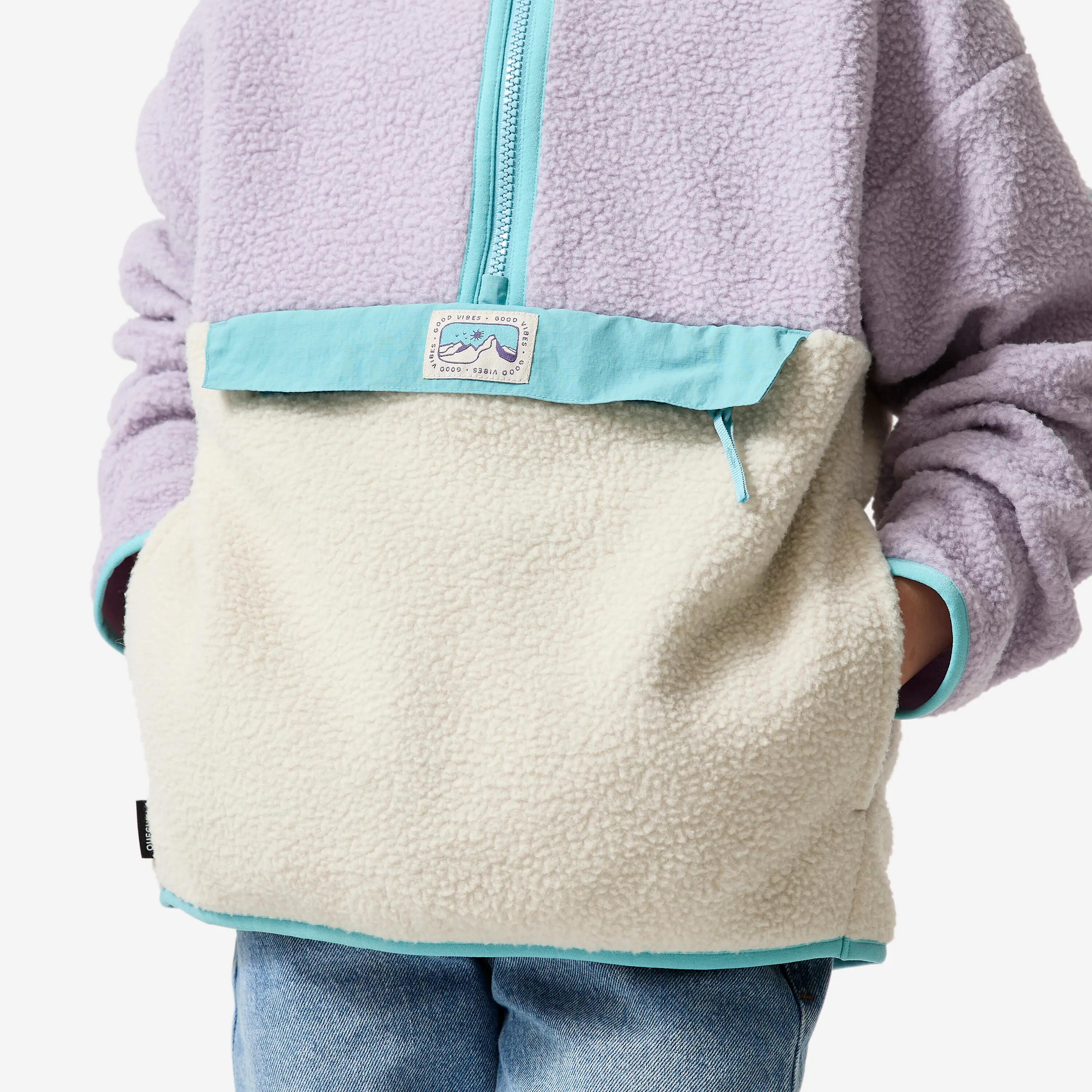 Kids’ sherpa half-zip fleece, 7-15 years, NH500 Purple/Beige -  4