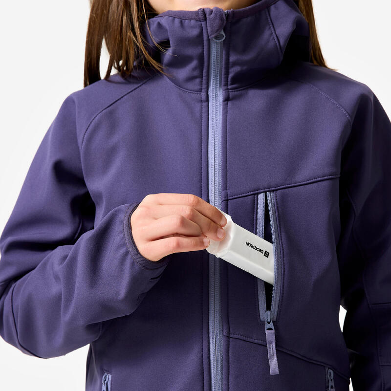 Geacă softshell de drumeție pentru copii 7-15 ani, hike 900 Negru