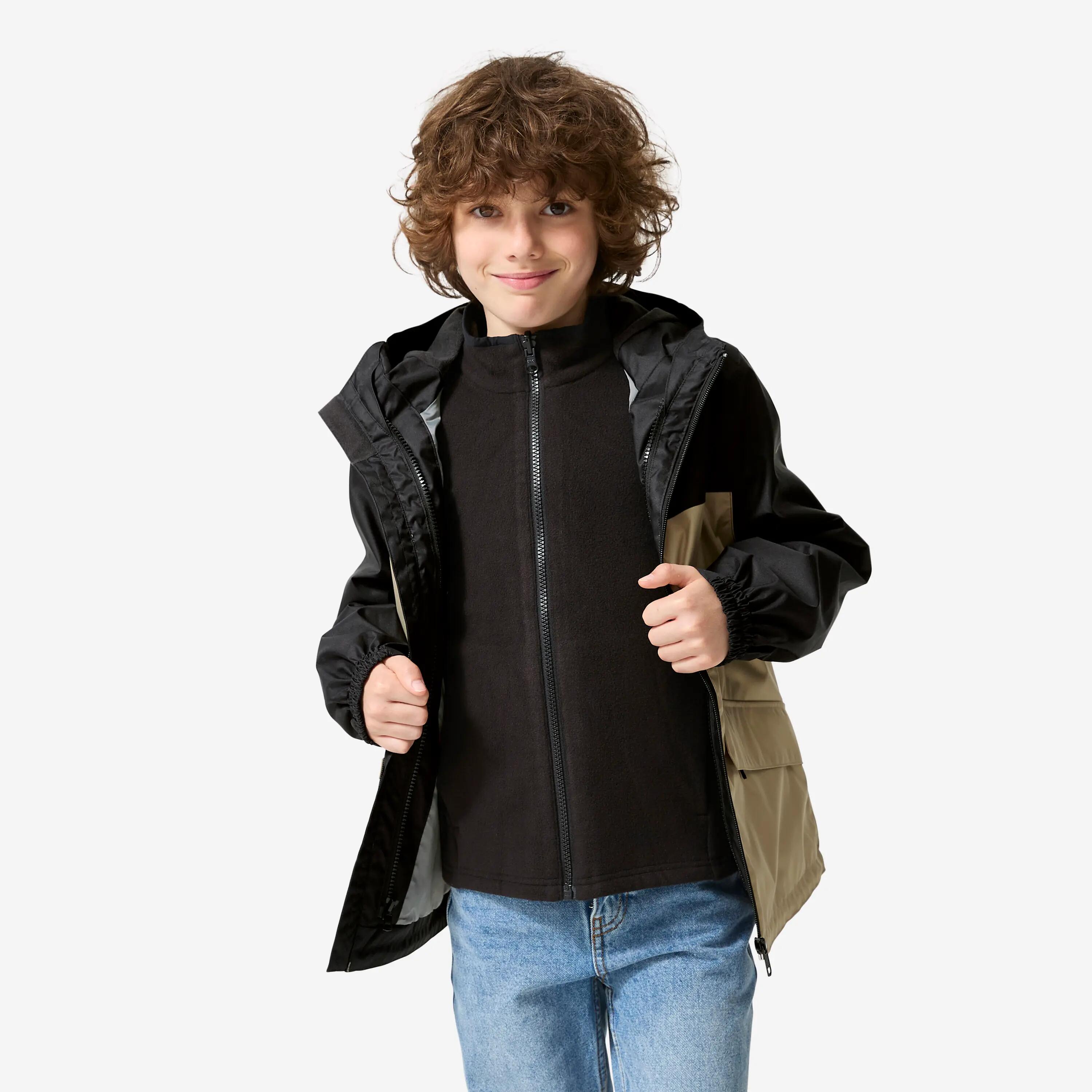 Veste 3 en 1 de randonnée enfant 7-15 ans, NH100 beige et noir 11/14