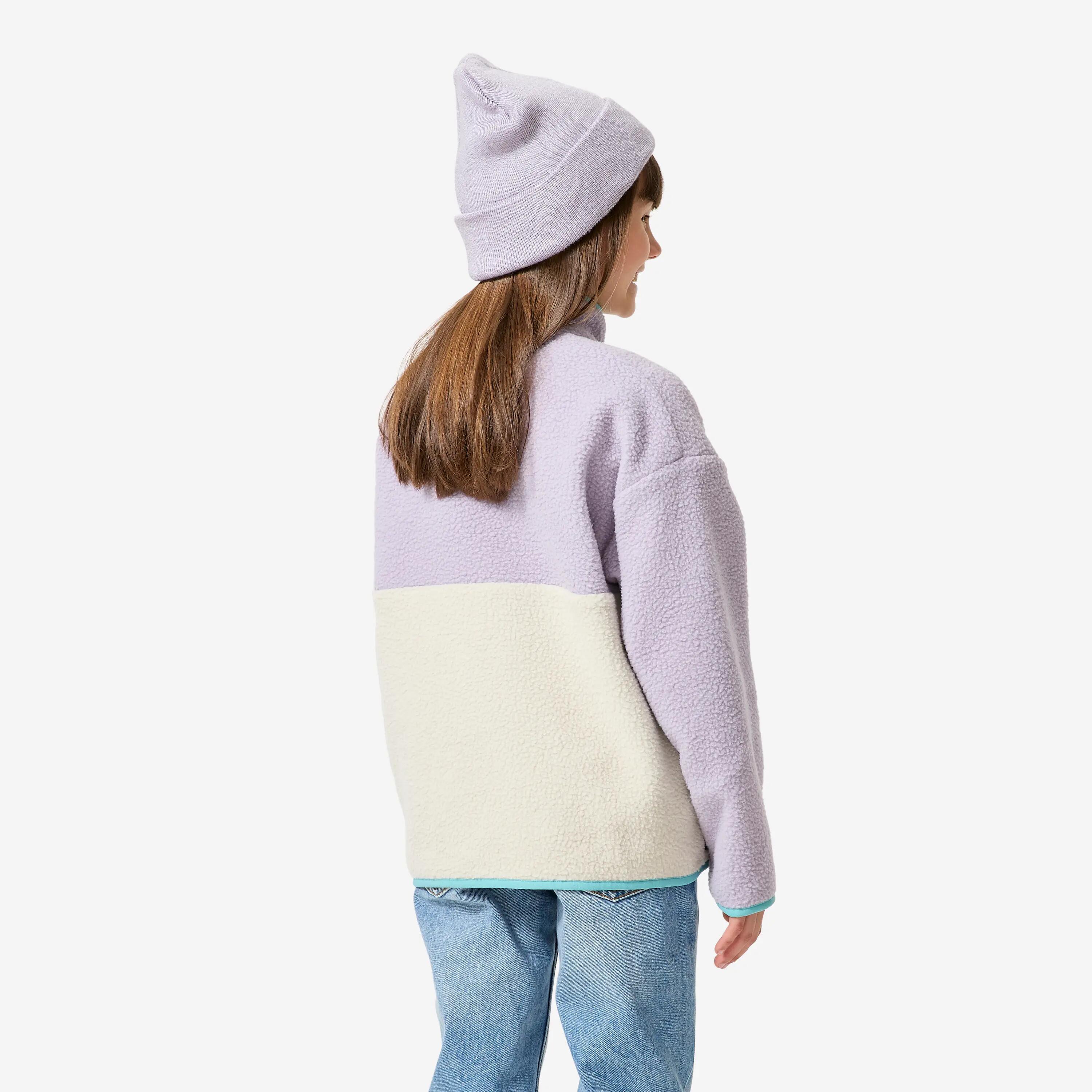 Kids’ sherpa half-zip fleece, 7-15 years, NH500 Purple/Beige -  3