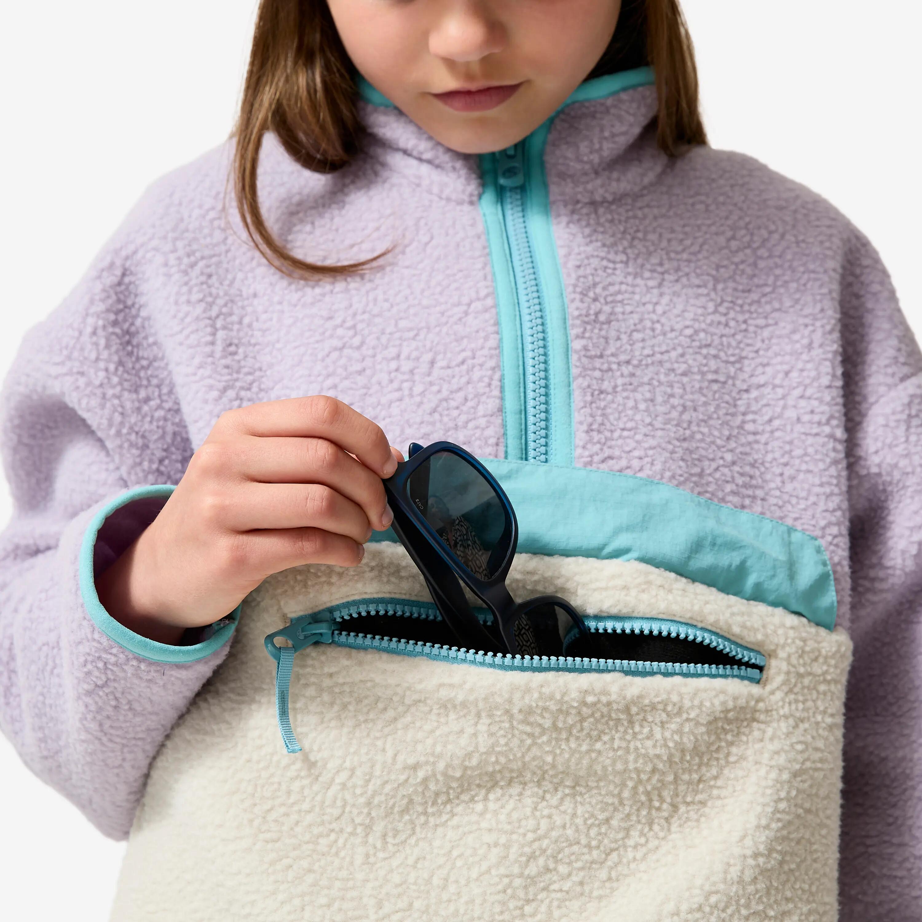 Kids’ sherpa half-zip fleece, 7-15 years, NH500 Purple/Beige -  5