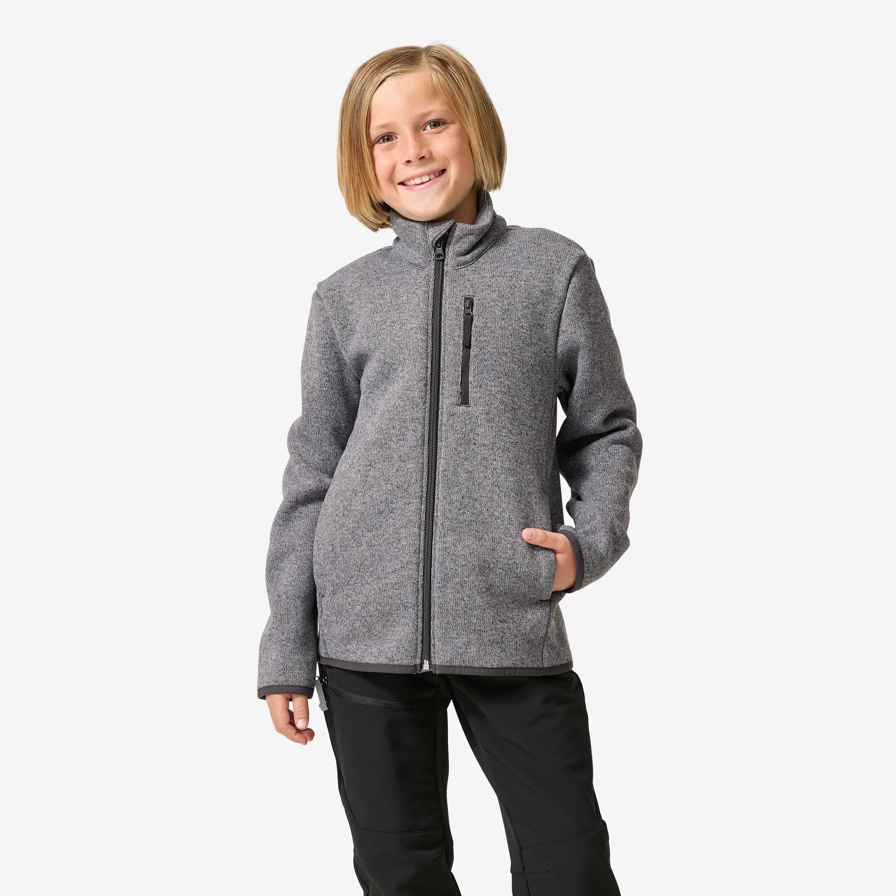 Kids Knitted Warm Fleece Jacket Grey MH500 7-15 Years -  1