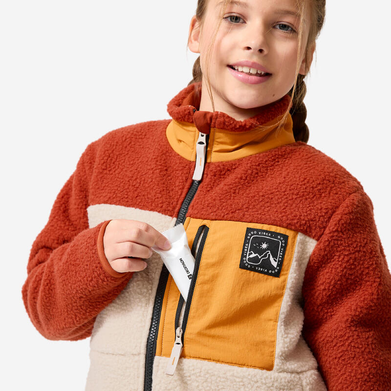 Jachetă fleece sherpa chaude copii 7-15 ani, NH 900 zip Bej-Maro