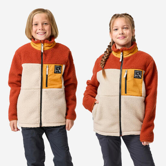 Veste polaire sherpa chaude enfant 7-15 ans, NH 900 zip beige et marron