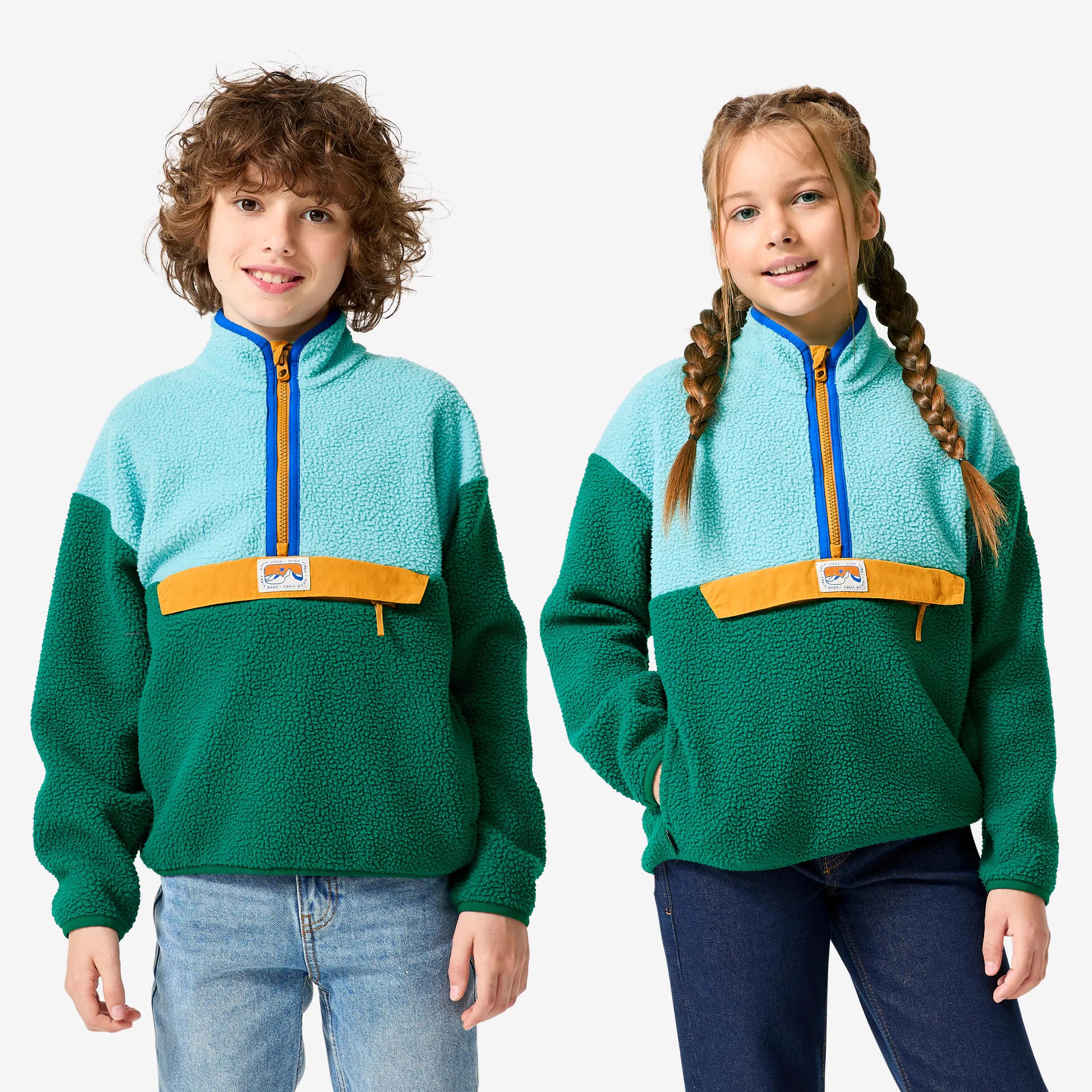Kids’ Sherpa Half-Zip Fleece, 7-15 years, NH500 - Blue -  1