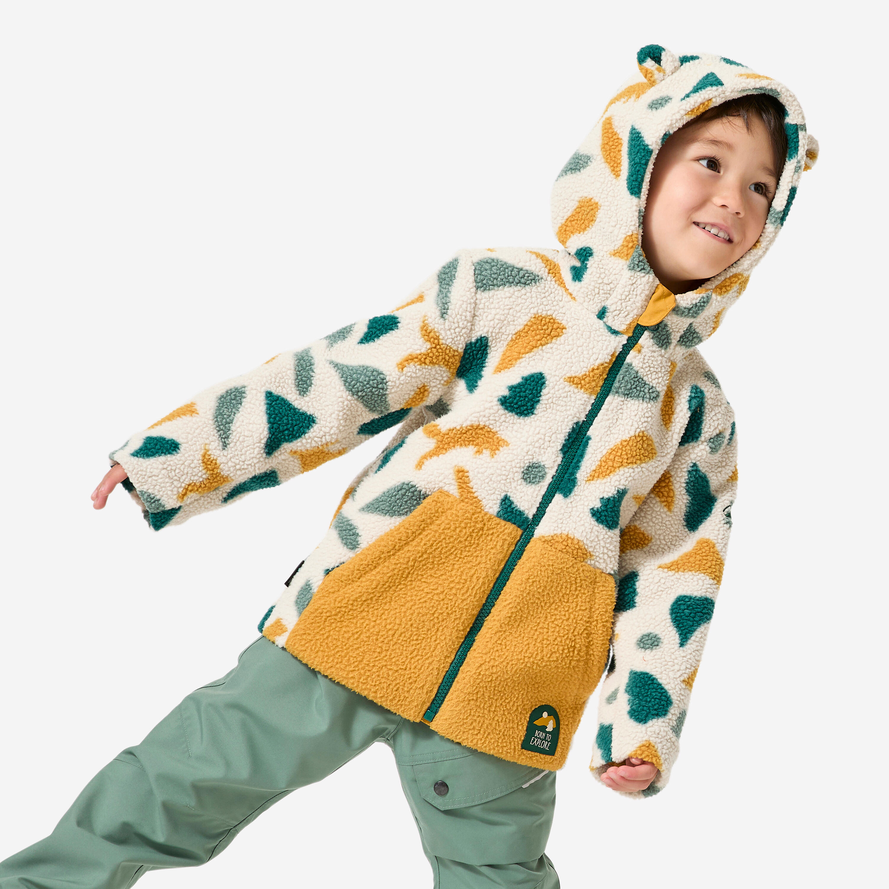 QUECHUA Detská fleecová sherpa mikina NH500 2-6 r. okrovo-zelená 5-6 r (113-122 cm) · záber 3
