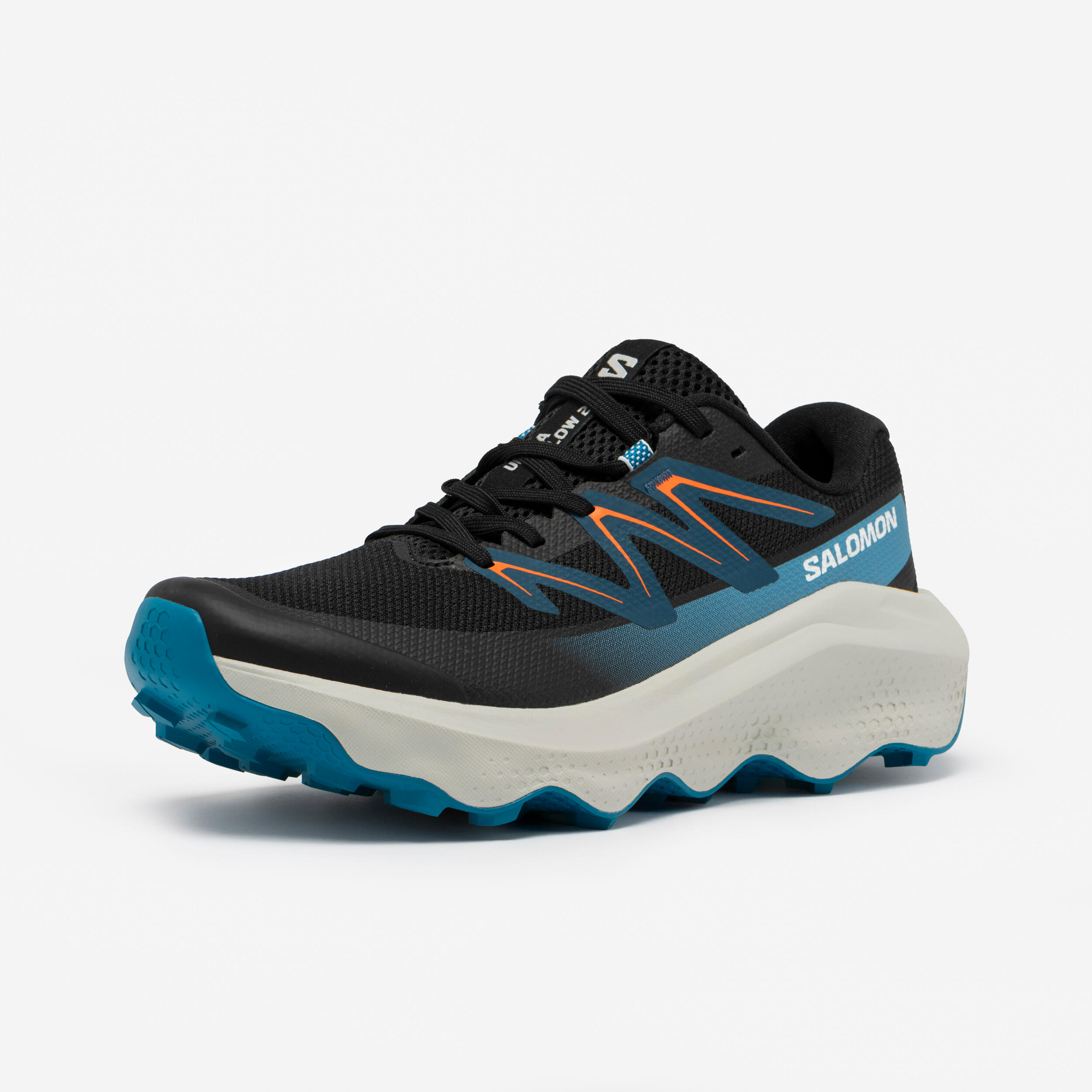 Trail running shoe, Salomon Ultra Flow 2 – black, grey and blue 4/7