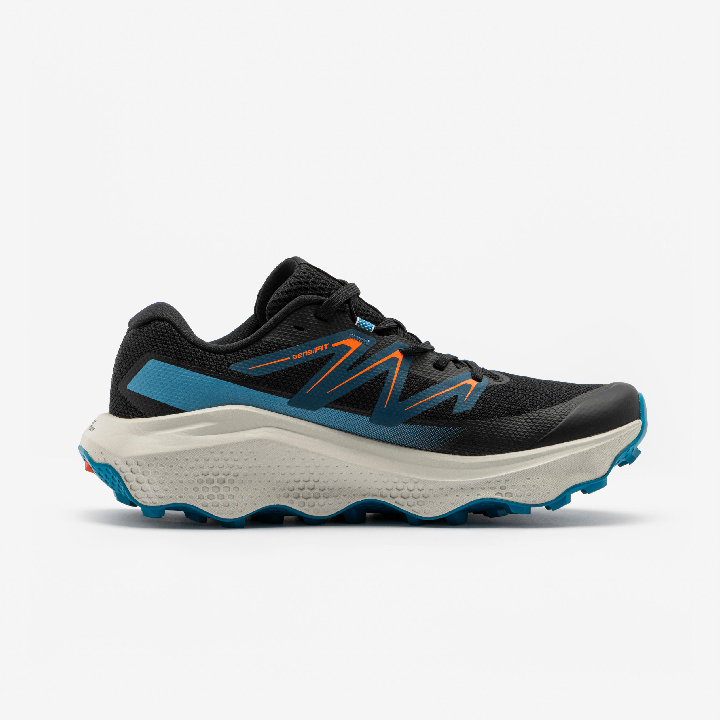 Trail running shoe, Salomon Ultra Flow 2 – black, grey and blue 2/7