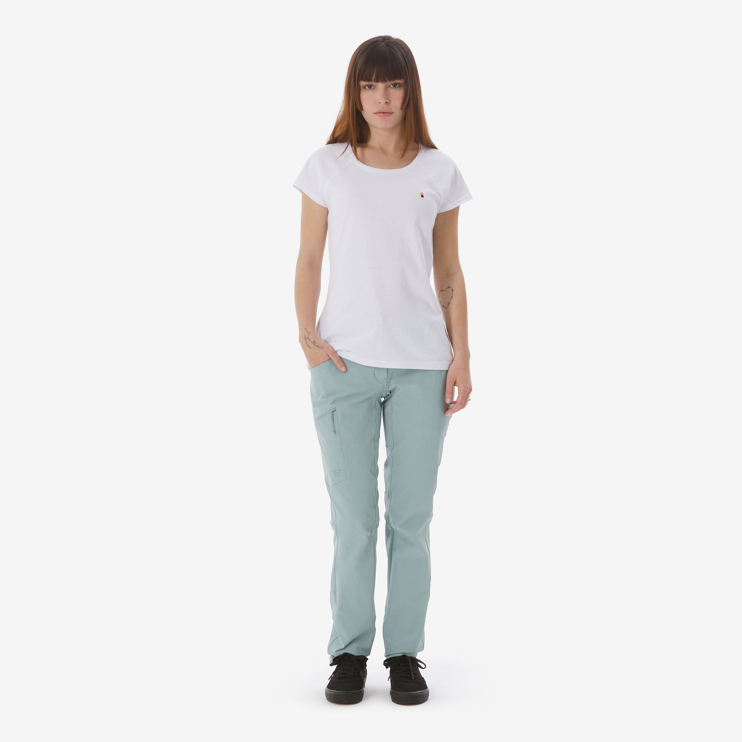 T-Shirt Confortável de Escalada Mulher Vertika Branco 5/8