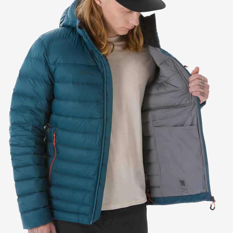 Erkek Outdoor Trekking Kapüşonlu Şişme Mont - Kuş Tüyü - Mavi - mt500 -10 °C