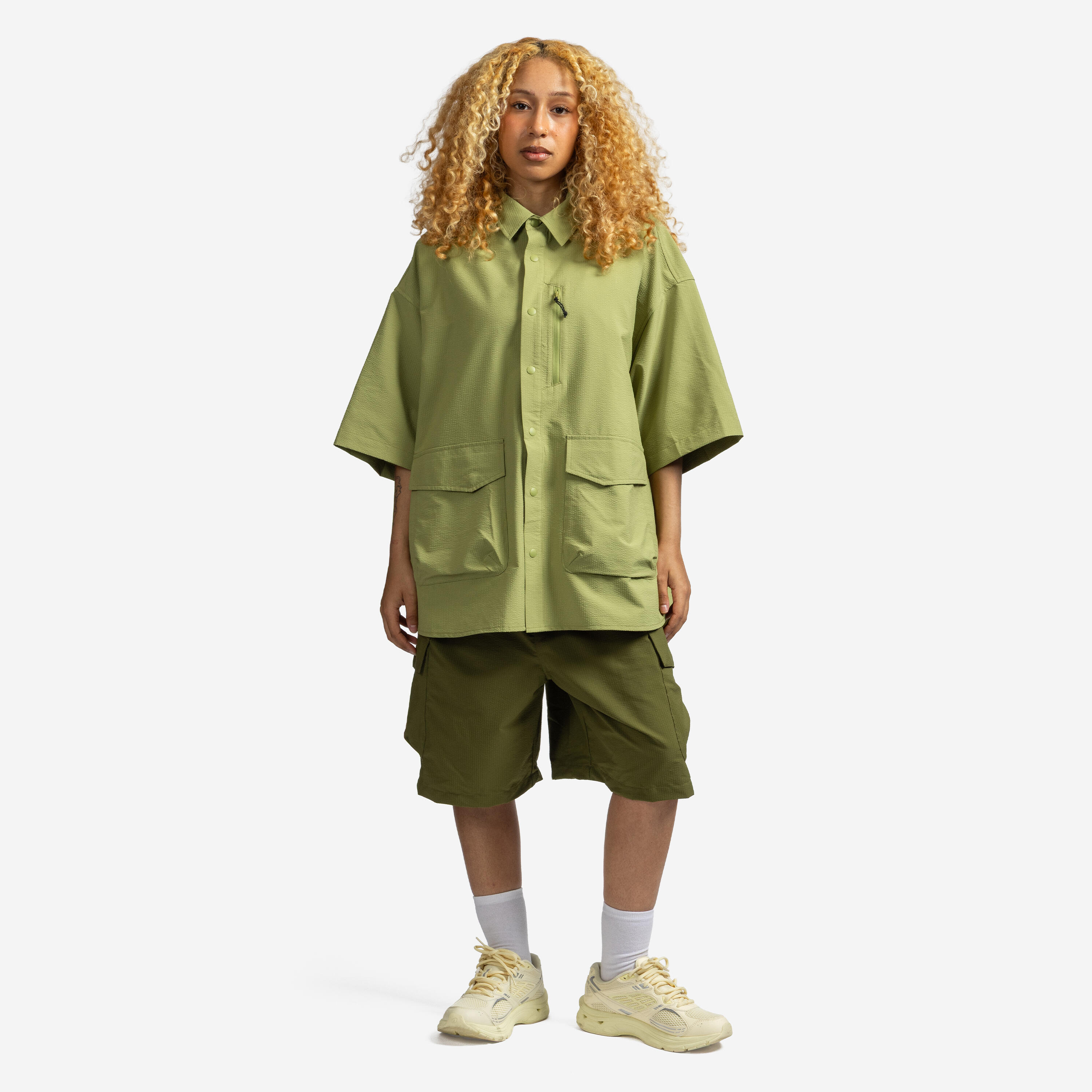 Unisex Seersucker-Shirt, Lifetech, olivgrün 3/7
