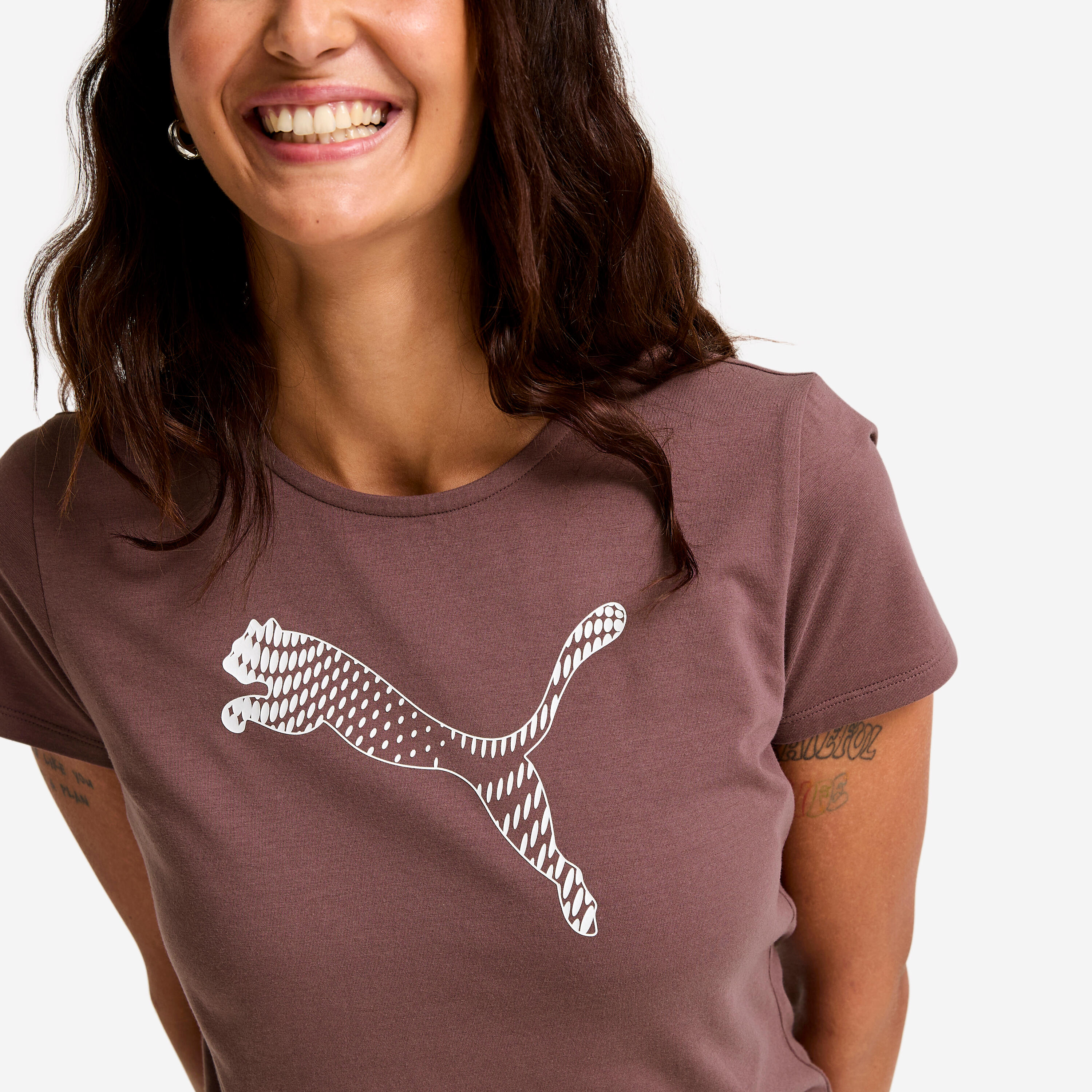 T-shirt de fitness em algodão estampada mulher, castanho 5/5