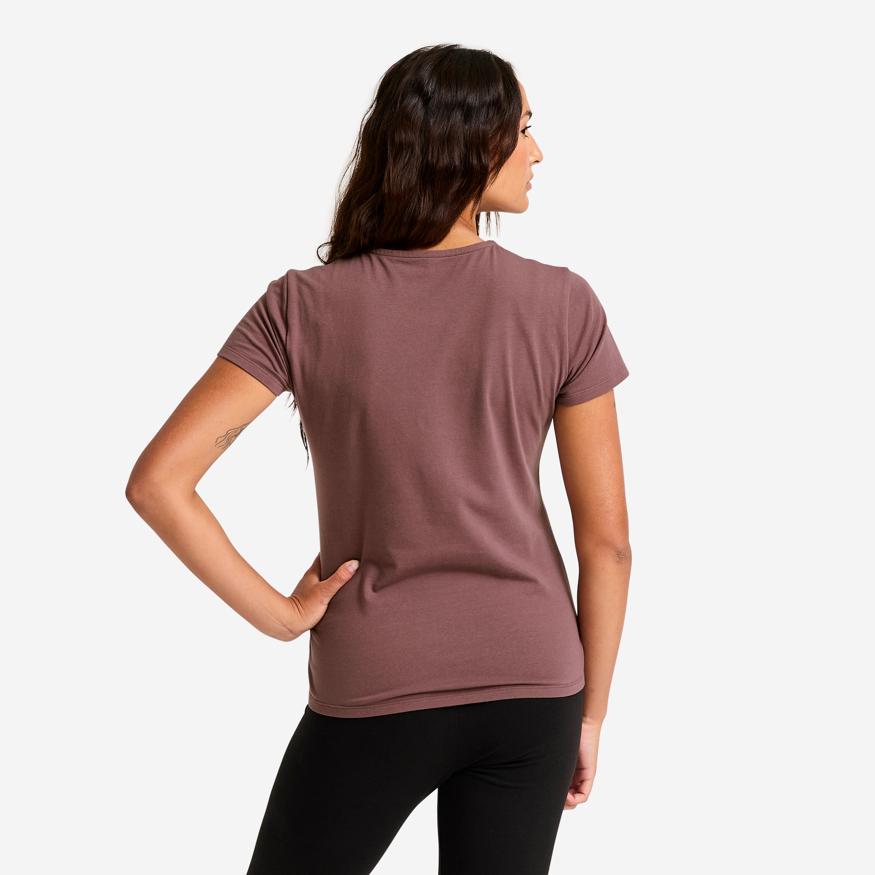 T-shirt de fitness em algodão estampada mulher, castanho 3/5