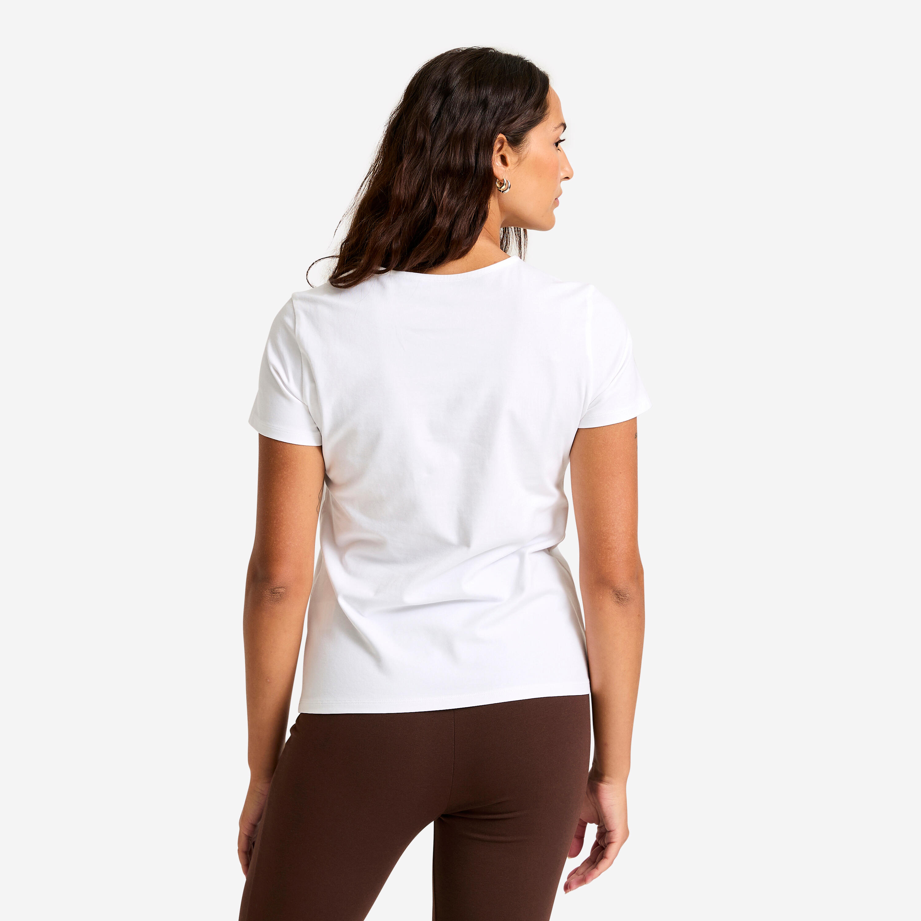 T-shirt de Fitness em Algodão Mulher Branco 3/7