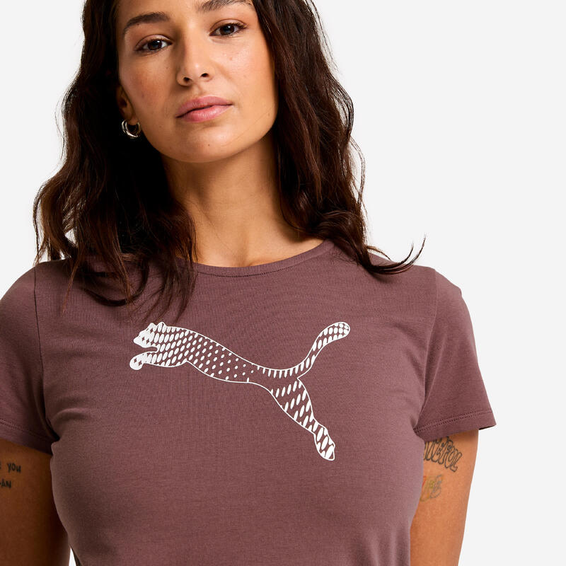 Tricou de fitness din bumbac imprimat maro Damă