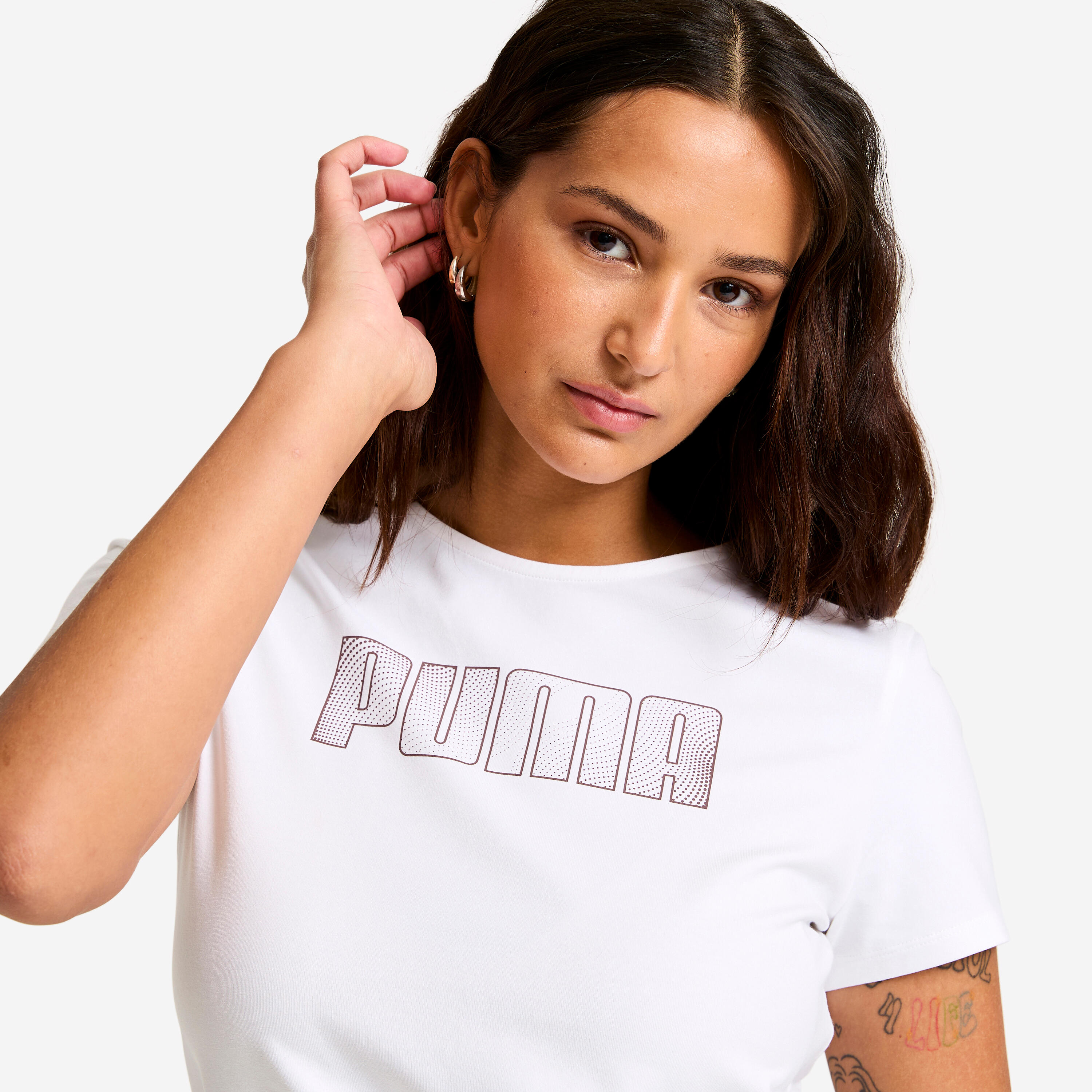 T-shirt de Fitness em Algodão Mulher Branco 4/7
