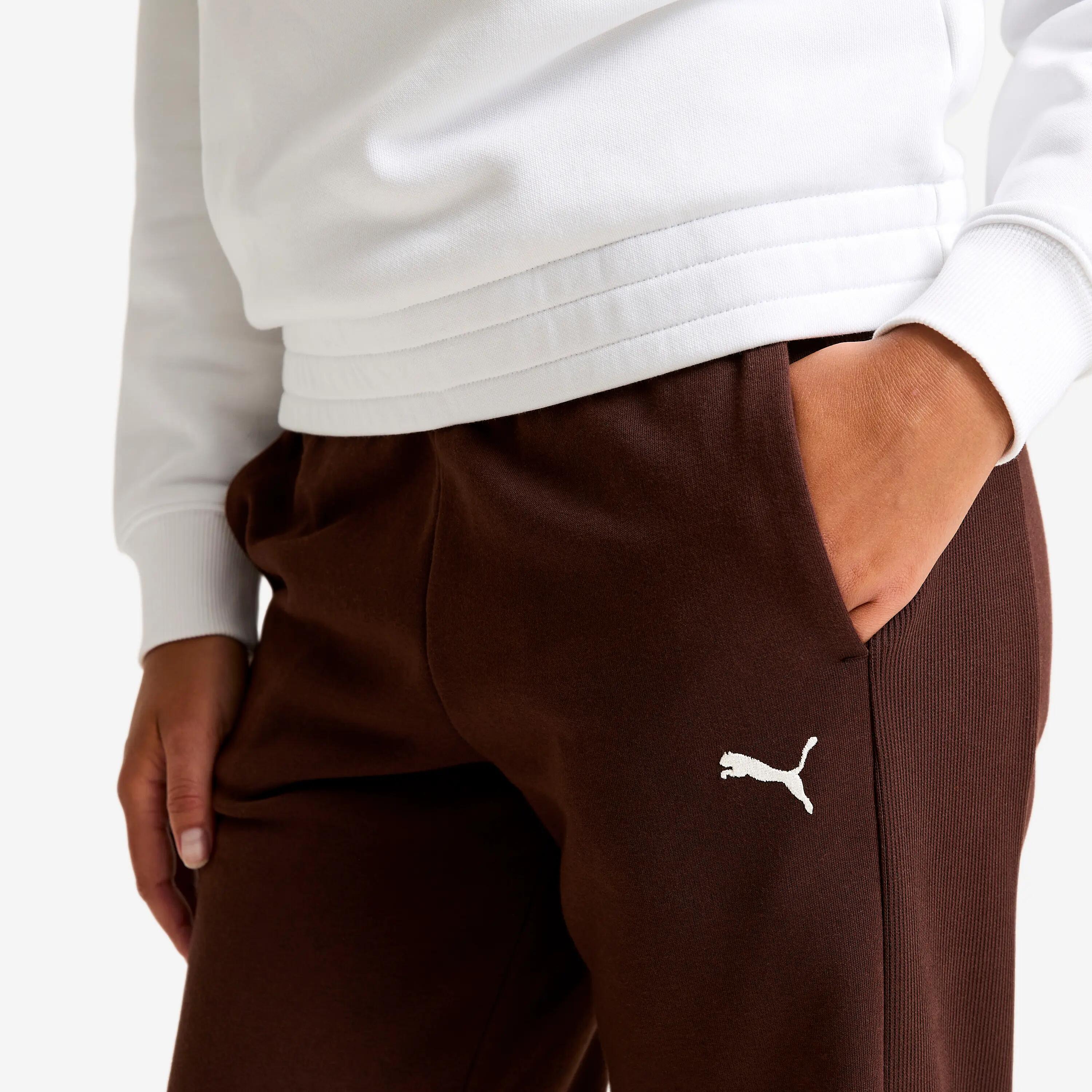 Pantaloni tuta Puma donna regular fit felpati marroni 4/7