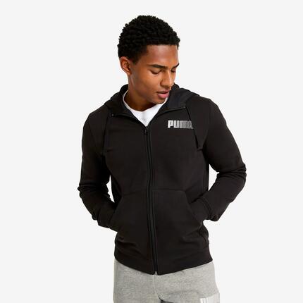 Sweat à capuche zippé en coton homme, noir