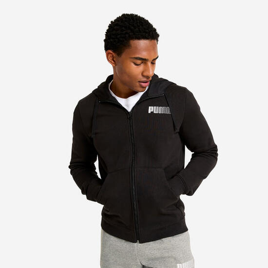 Sweat à capuche zippé en coton homme, noir