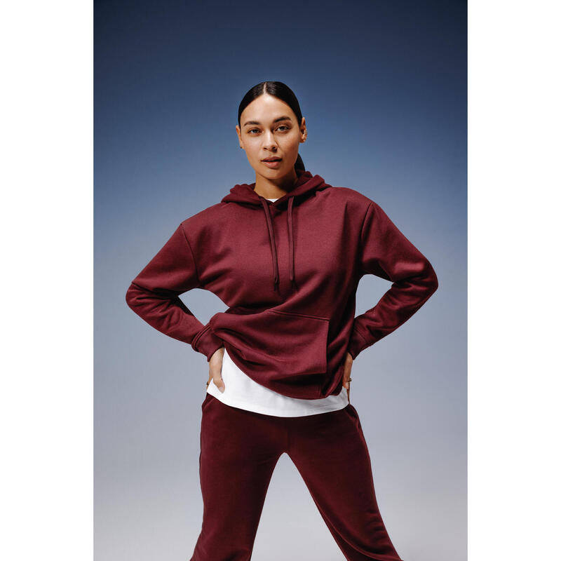 Pantalon de trening din bumbac Regular 500 Fitness, Bordo, Damă