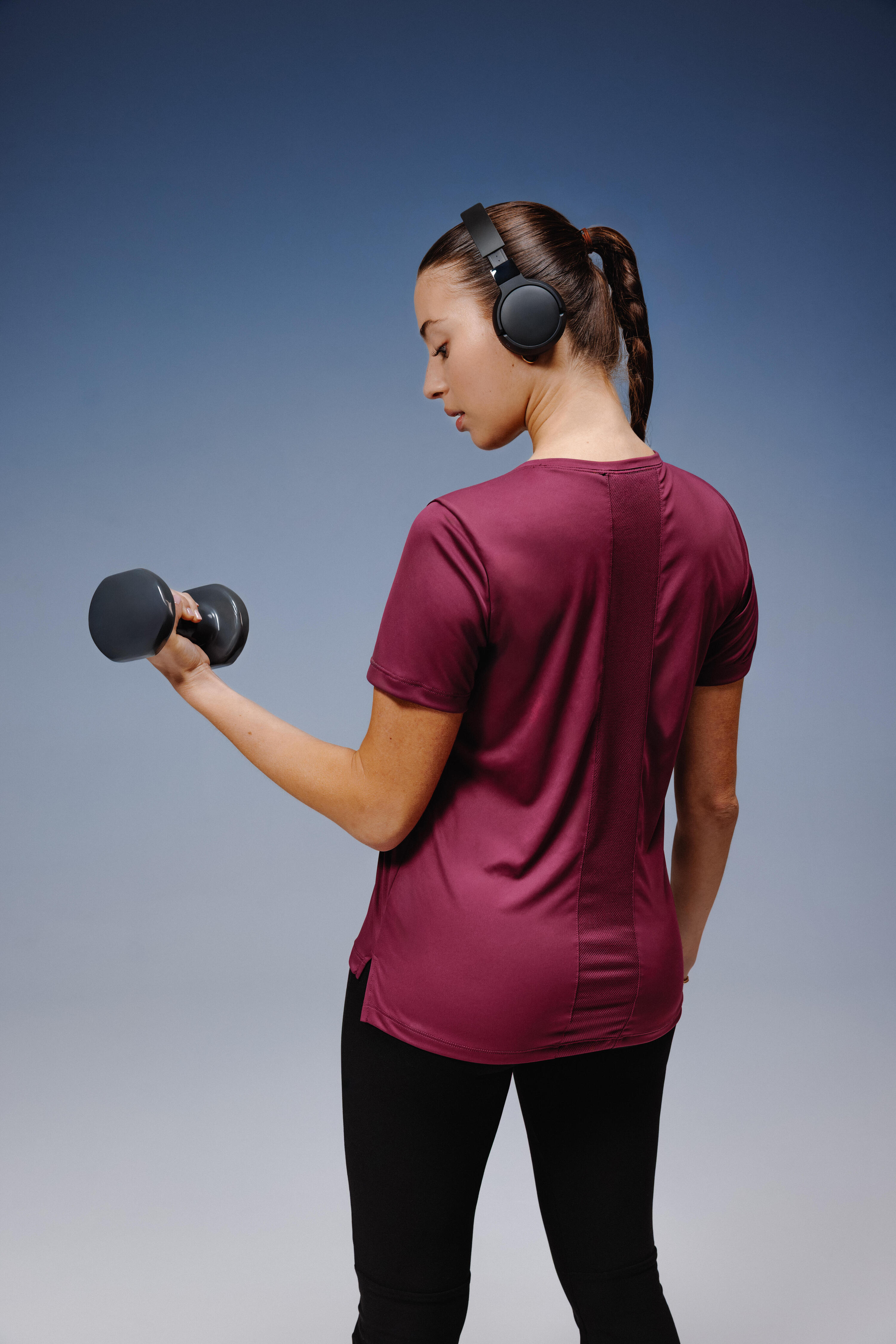 T-shirt fitness manches courtes femme, bordeaux 7/10