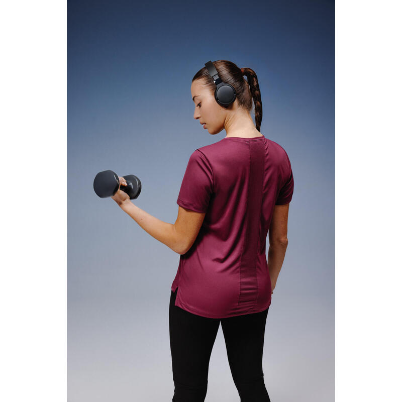 Tricou de fitness cu mânecă scurtă, Bordo, Damă