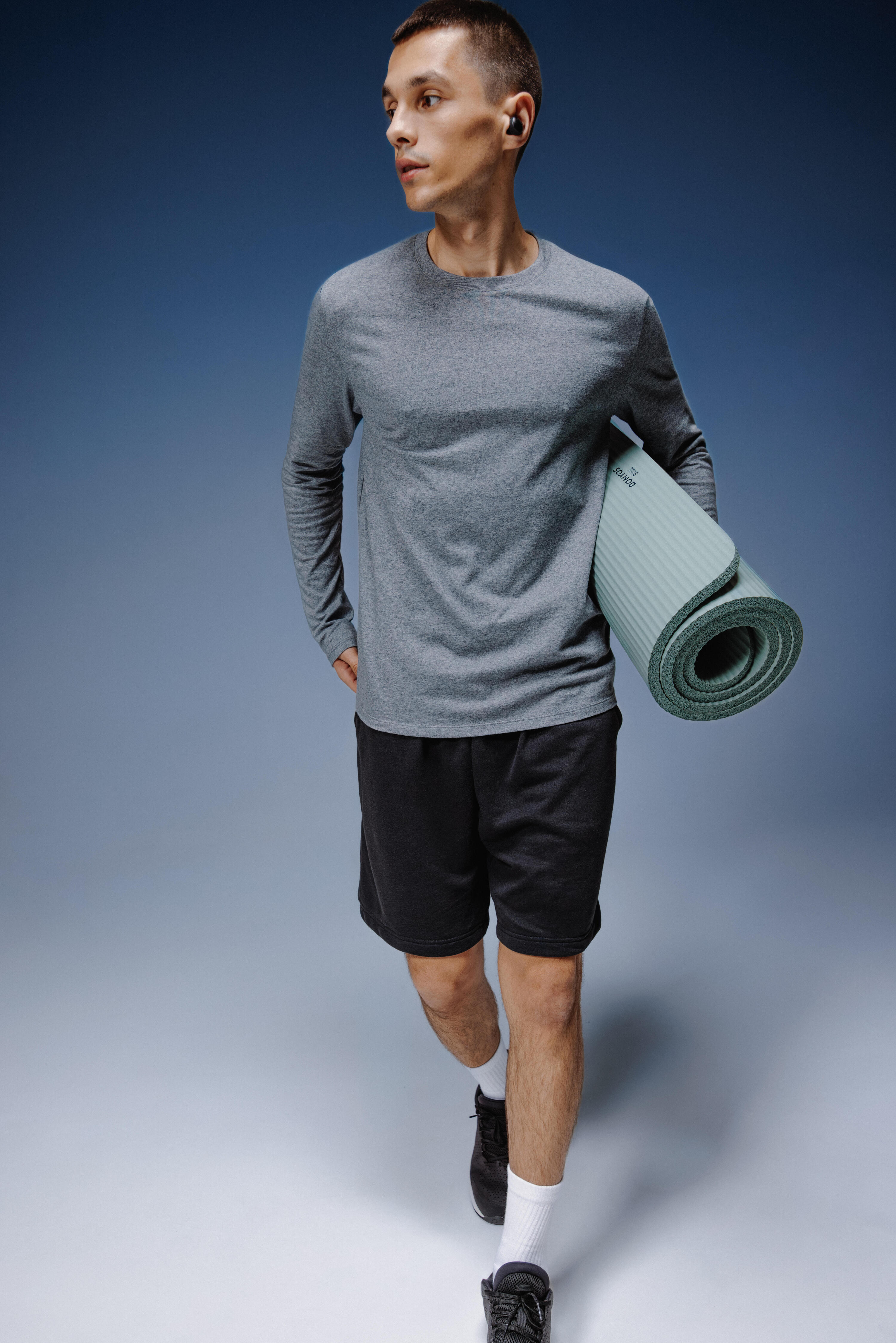 Fitness-Langarmshirt Herren, grau 8/9