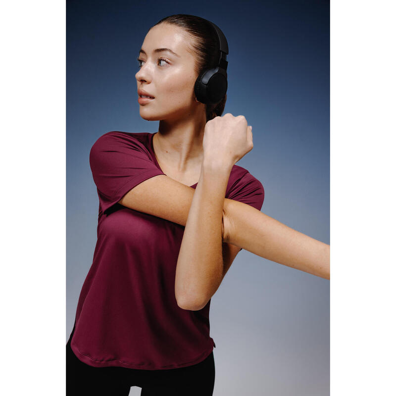 Tricou de fitness cu mânecă scurtă, Bordo, Damă