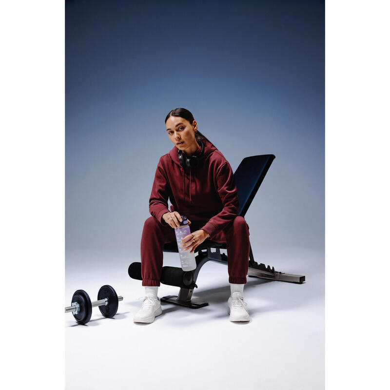 Pantalon de trening din bumbac Regular 500 Fitness, Bordo, Damă