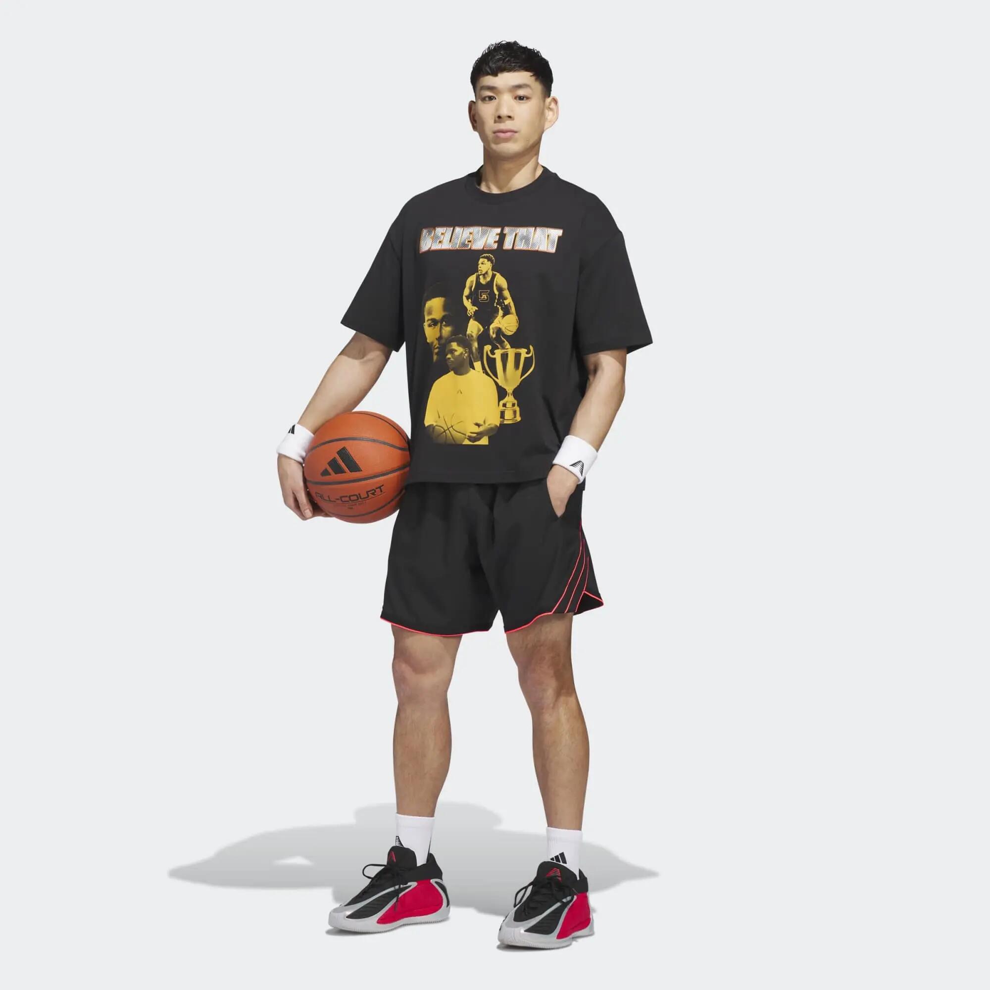 Short de Basketball Adulte - Anthony Edwards Believe That 2 noir et rouge 5/7