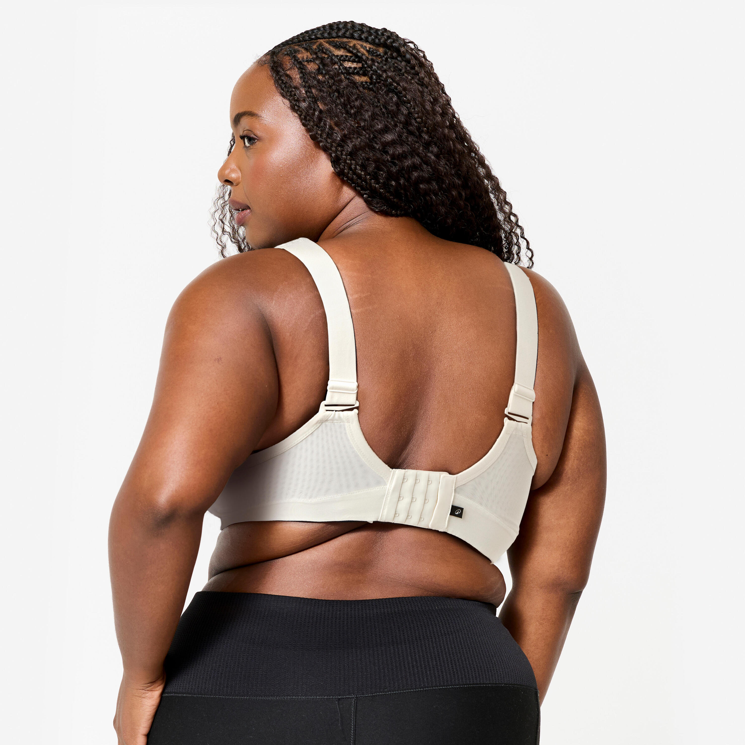 Reggiseno sportivo donna palestra traspirante coppa E-H sostegno alto bianco 3/6