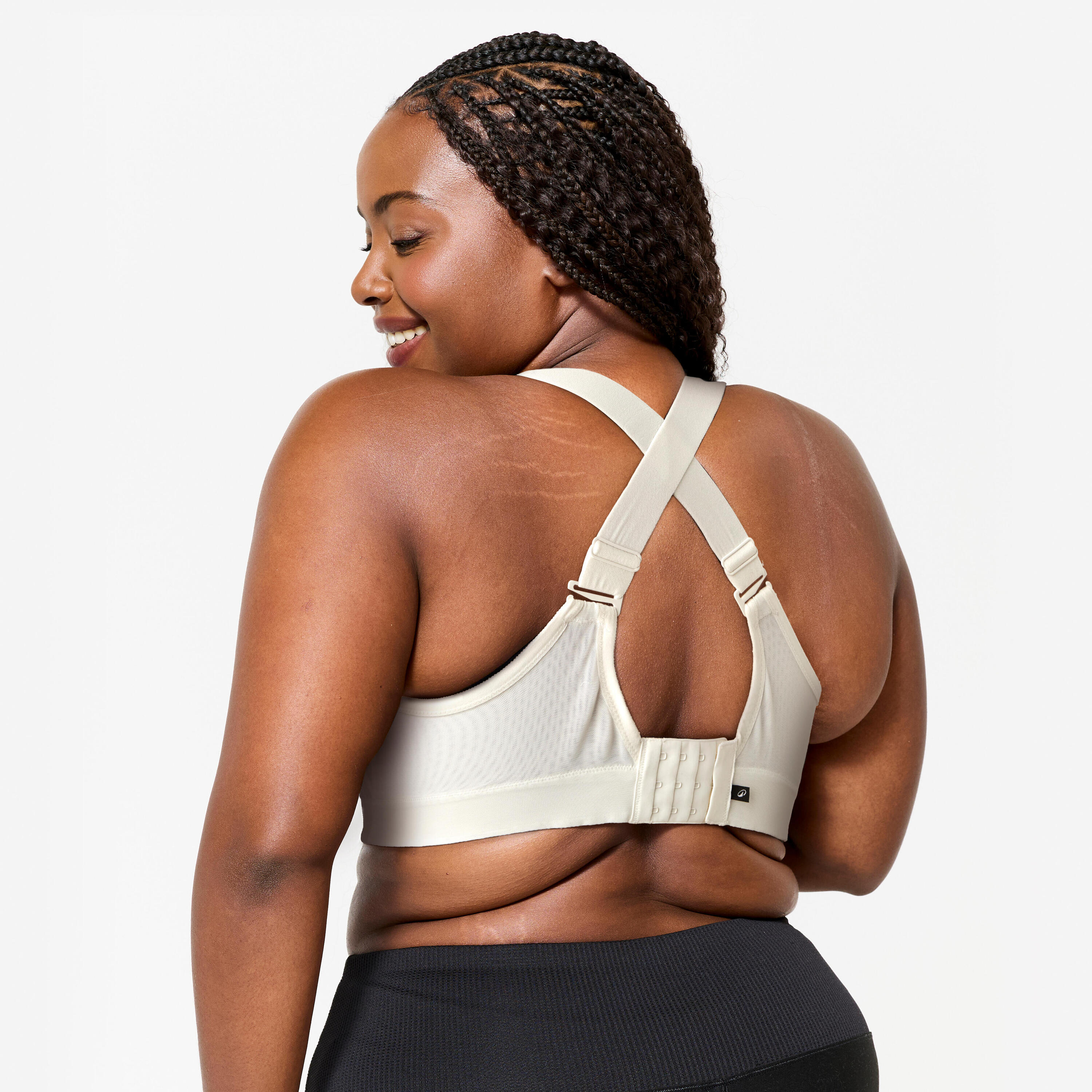 Reggiseno sportivo donna palestra traspirante coppa E-H sostegno alto bianco 5/6