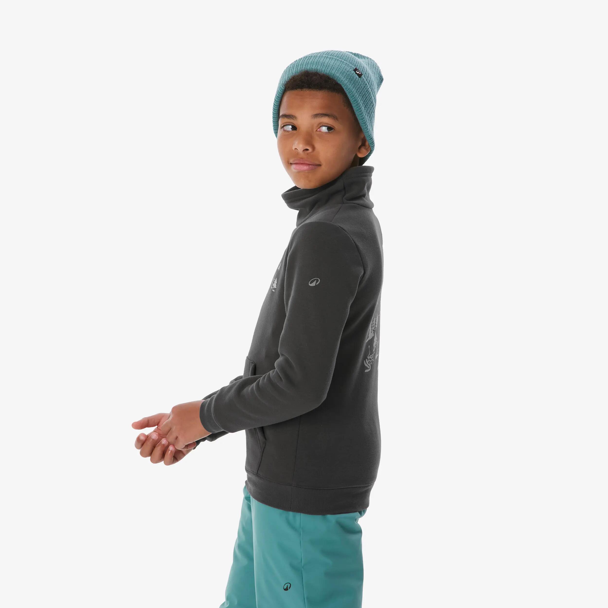 Sweater voor skiën en snowboarden kinderen 6-14 jaar 100 grijs met motief 12/19