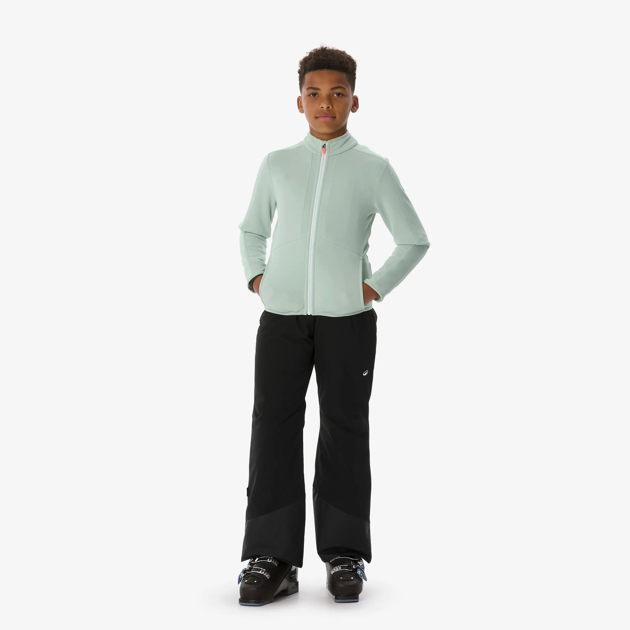 Sous-veste de ski chaude enfant 5-13 ans, MID 500 zip vert 5/13