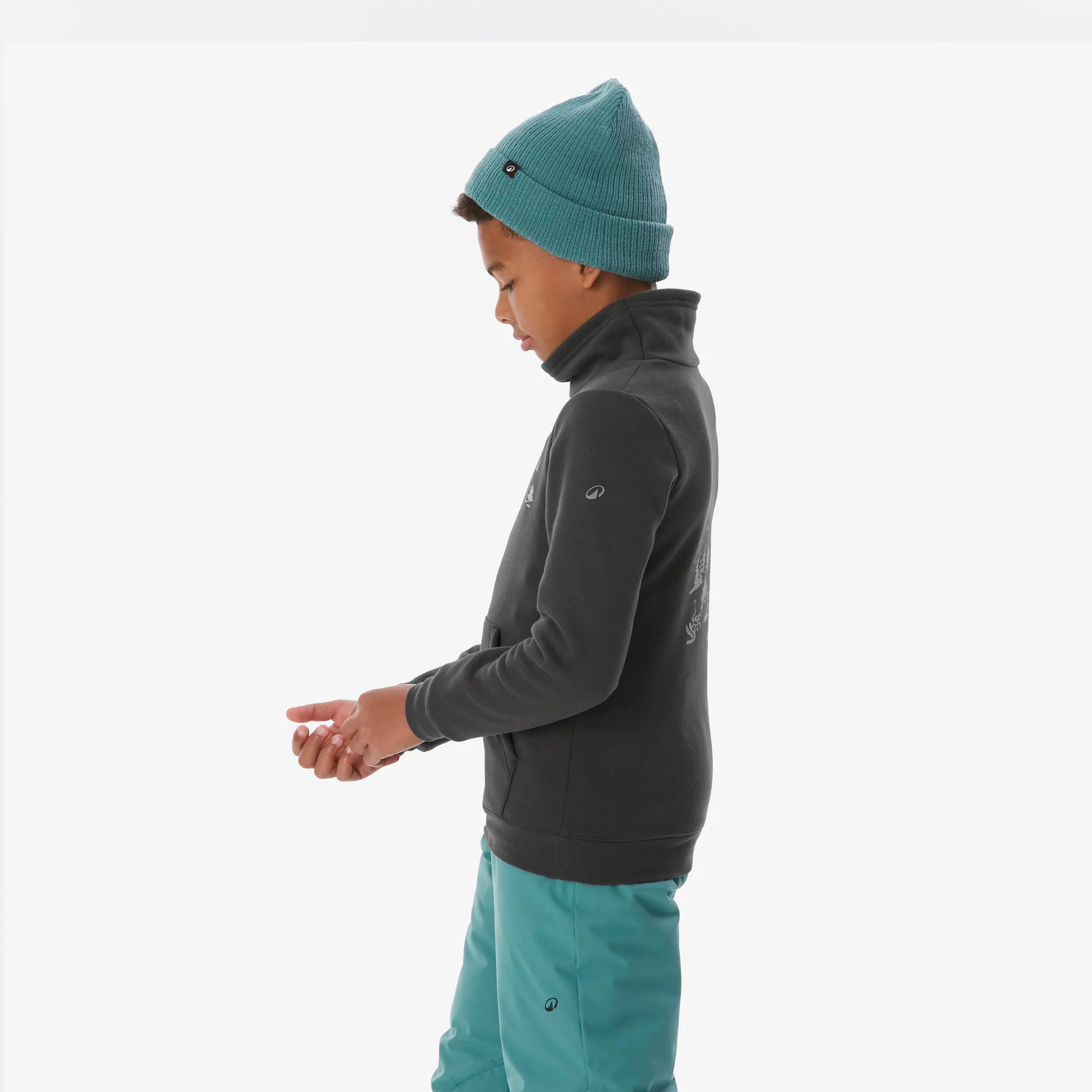 Sweater voor skiën en snowboarden kinderen 6-14 jaar 100 grijs met motief 10/19