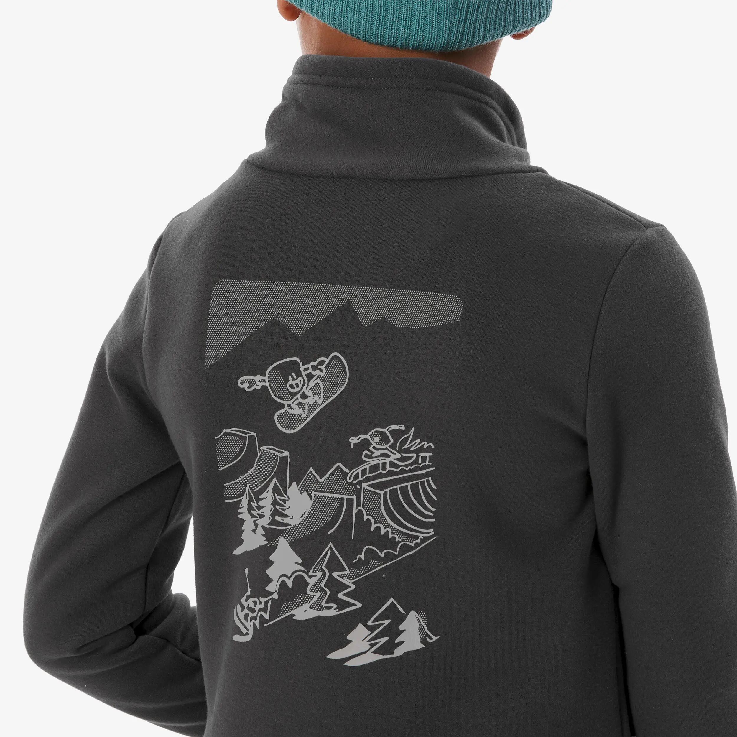 Sweater voor skiën en snowboarden kinderen 6-14 jaar 100 grijs met motief 6/19