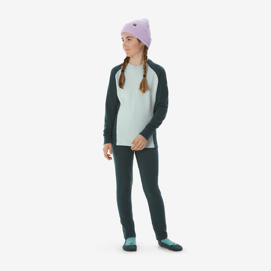 Sous-vêtement thermique de ski laine mérinos enfant 5-15 ans, BL 500 Wool vert