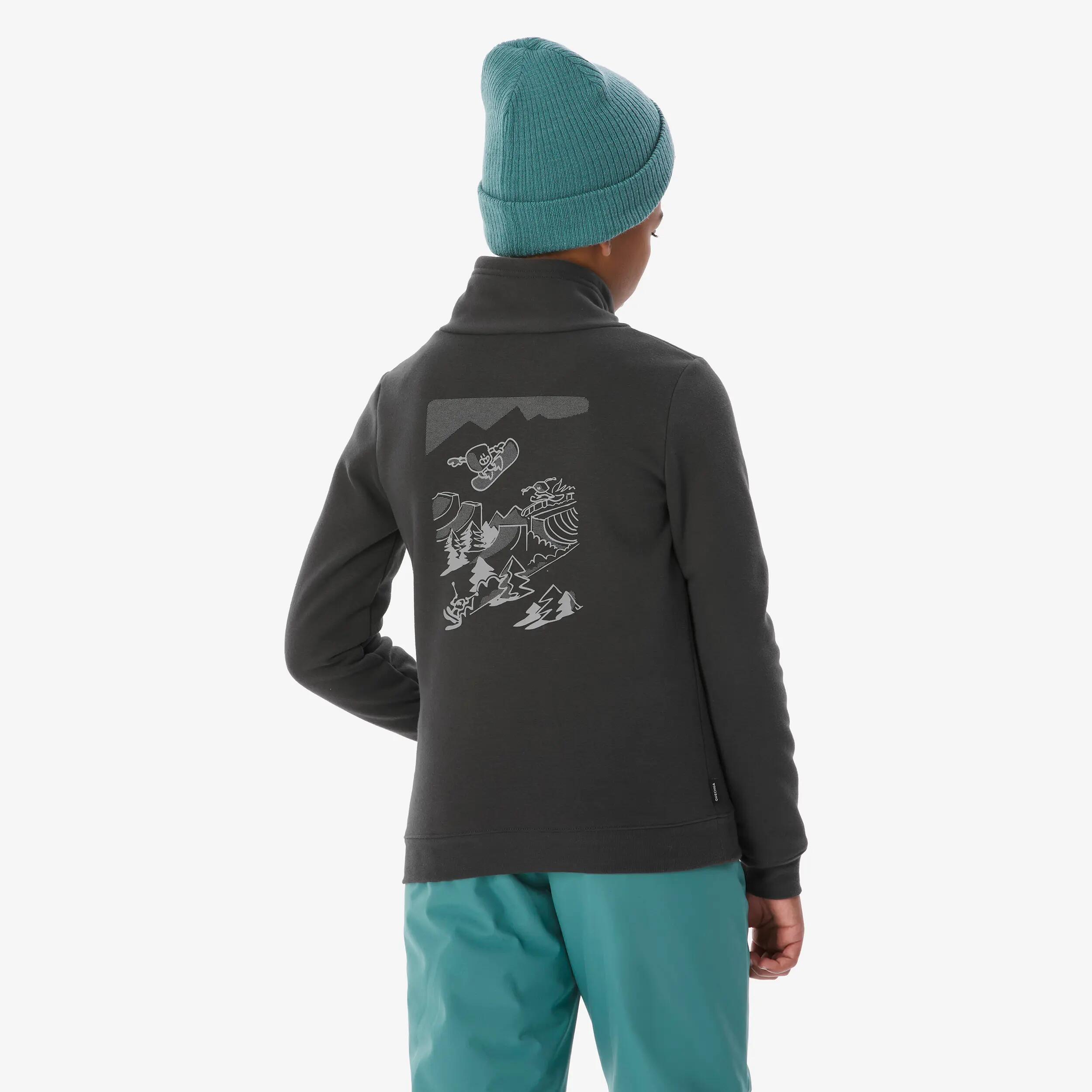 Sweater voor skiën en snowboarden kinderen 6-14 jaar 100 grijs met motief 14/19
