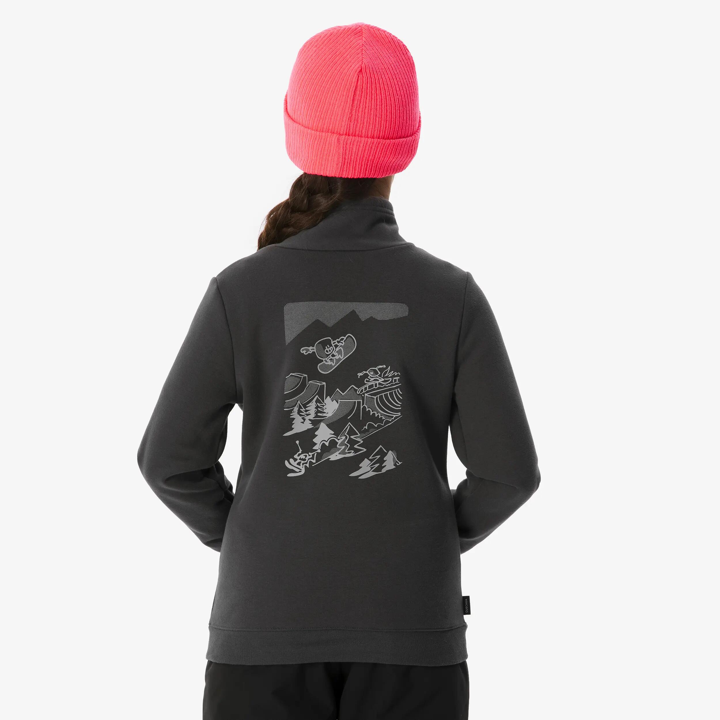 Sweater voor skiën en snowboarden kinderen 6-14 jaar 100 grijs met motief 15/19