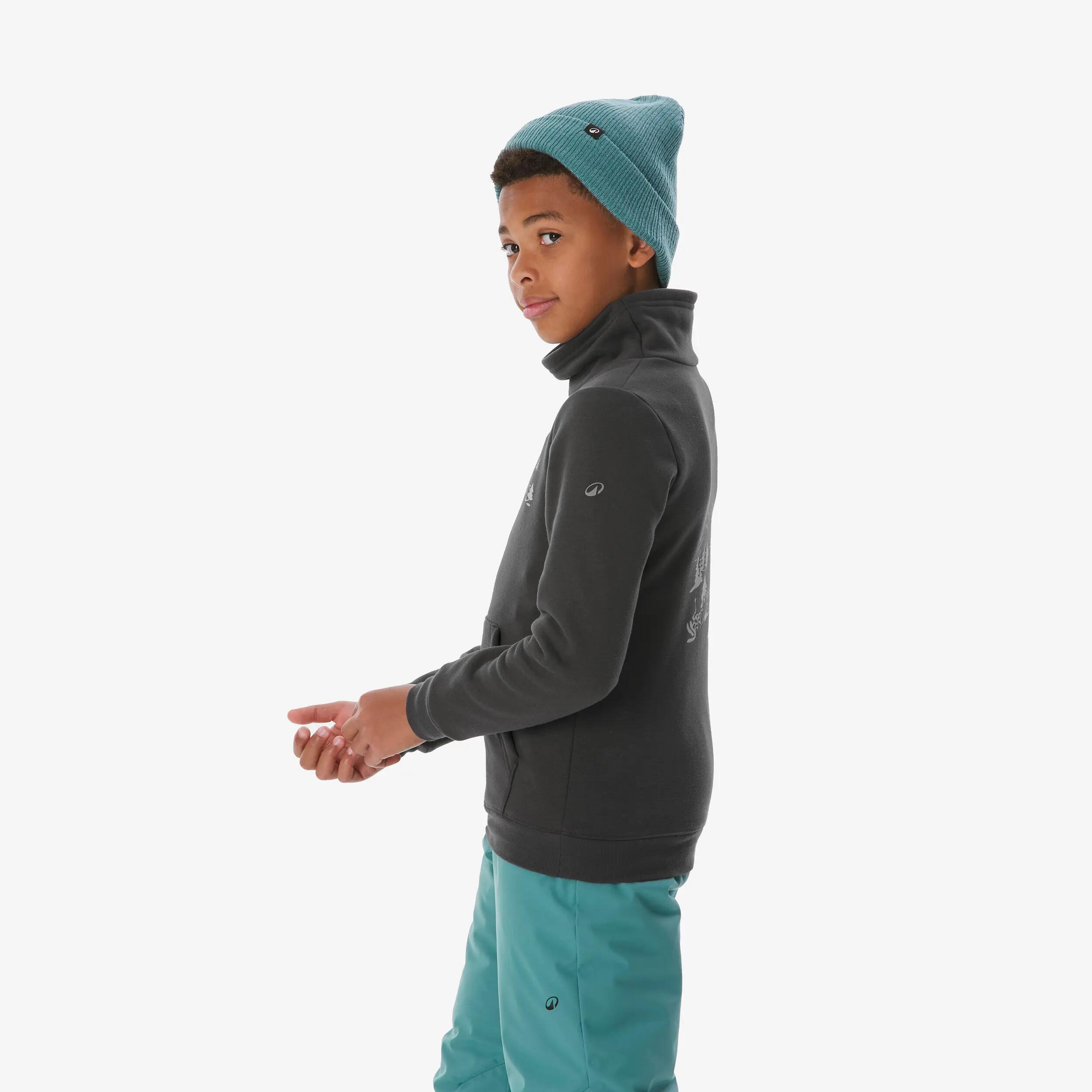 Sweater voor skiën en snowboarden kinderen 6-14 jaar 100 grijs met motief 11/19