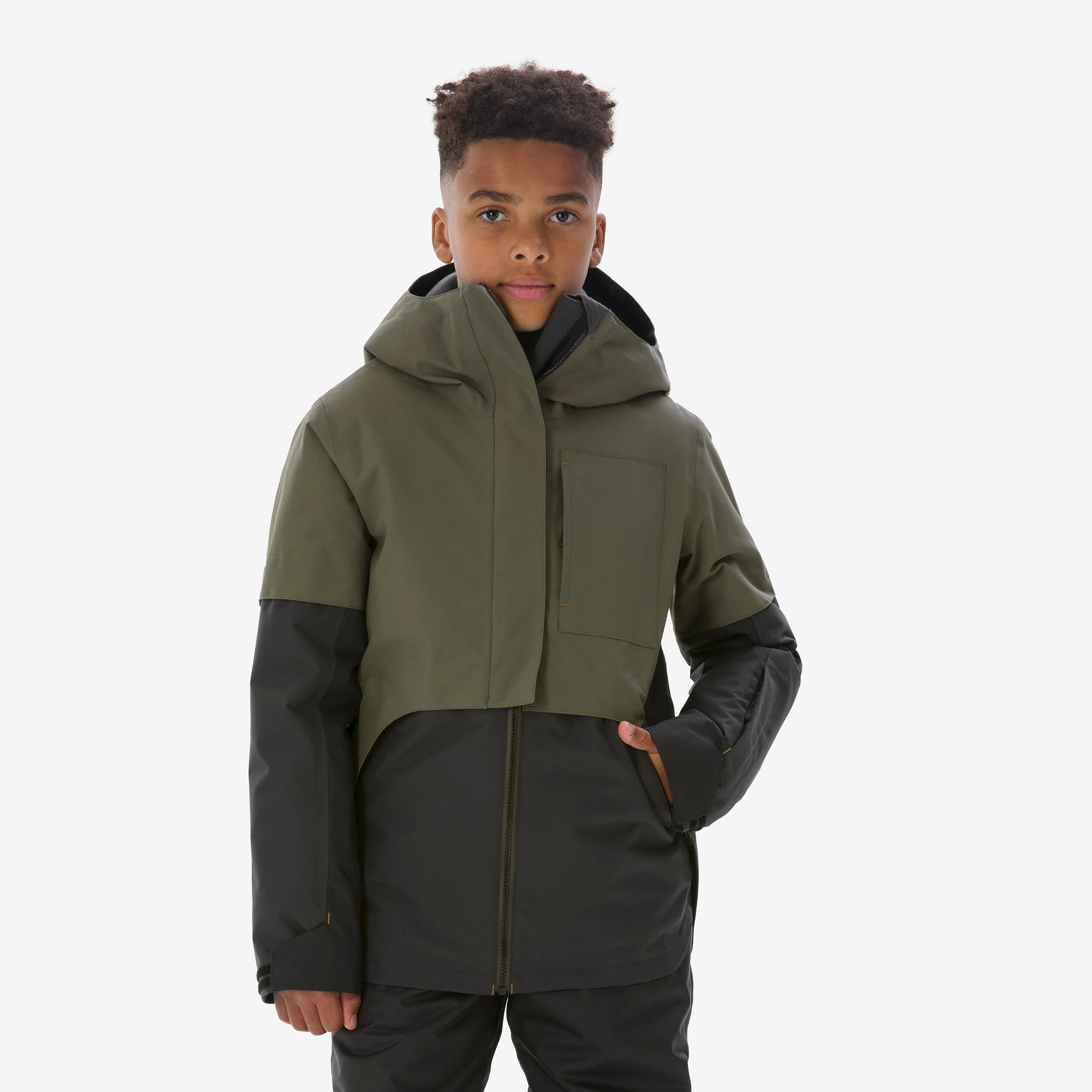 BOYS' HIGH RESISTANCE LONG SNOWBOARD JACKET - SNB 500 - KHAKI 2/33