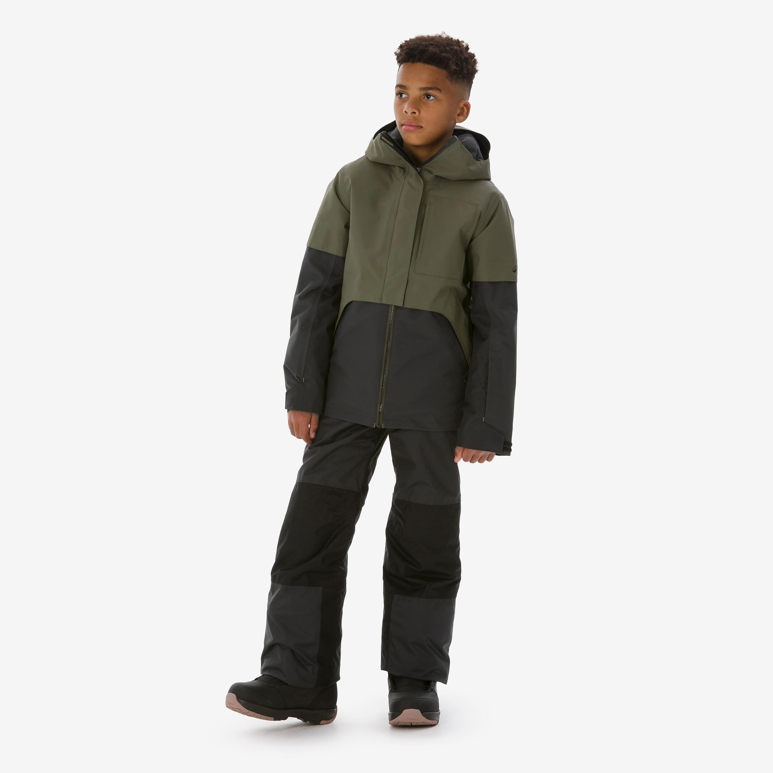 BOYS' HIGH RESISTANCE LONG SNOWBOARD JACKET - SNB 500 - KHAKI 10/33