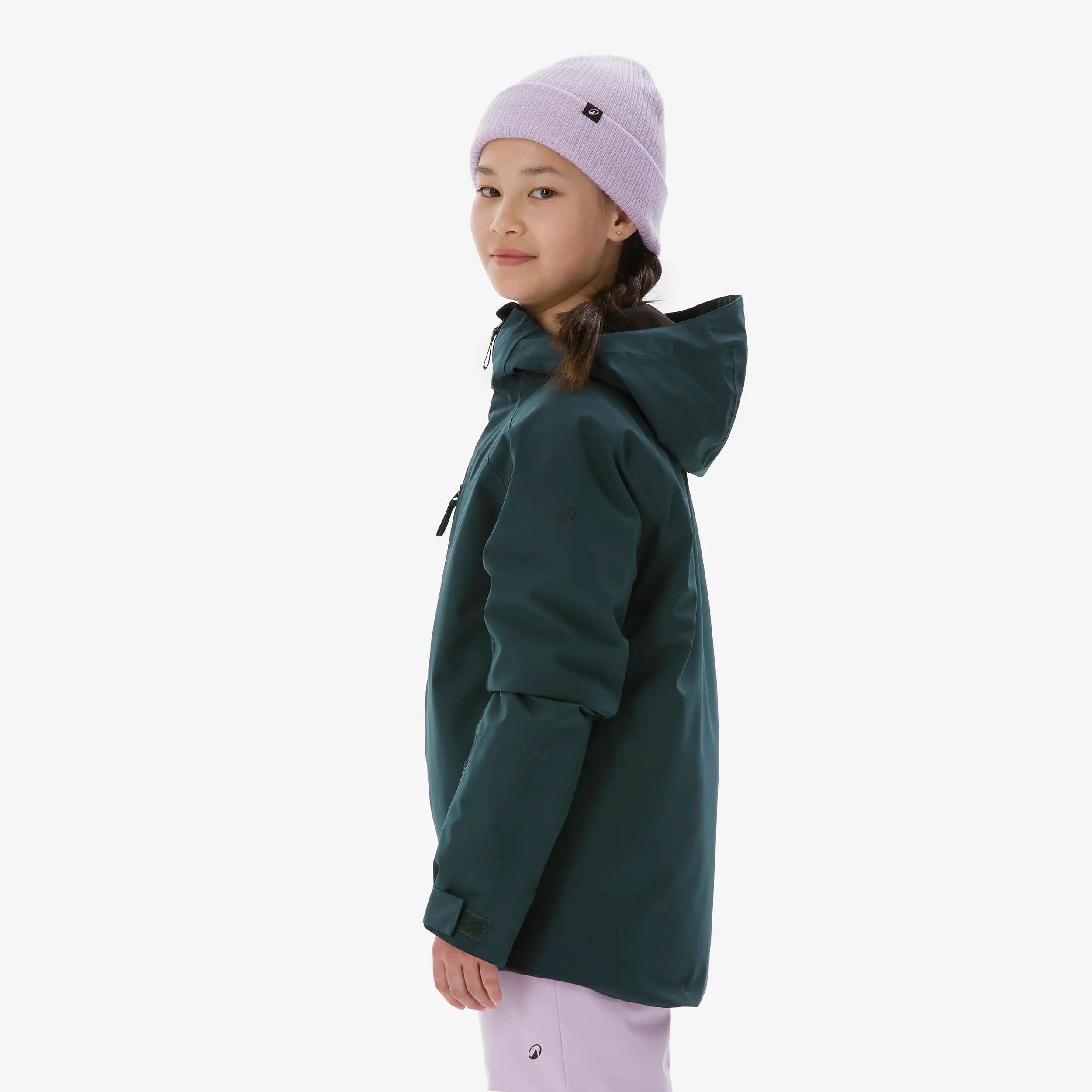 Casaco de Ski Quente e Impermeável Criança 6-14 anos 500 Verde Escuro 9/21