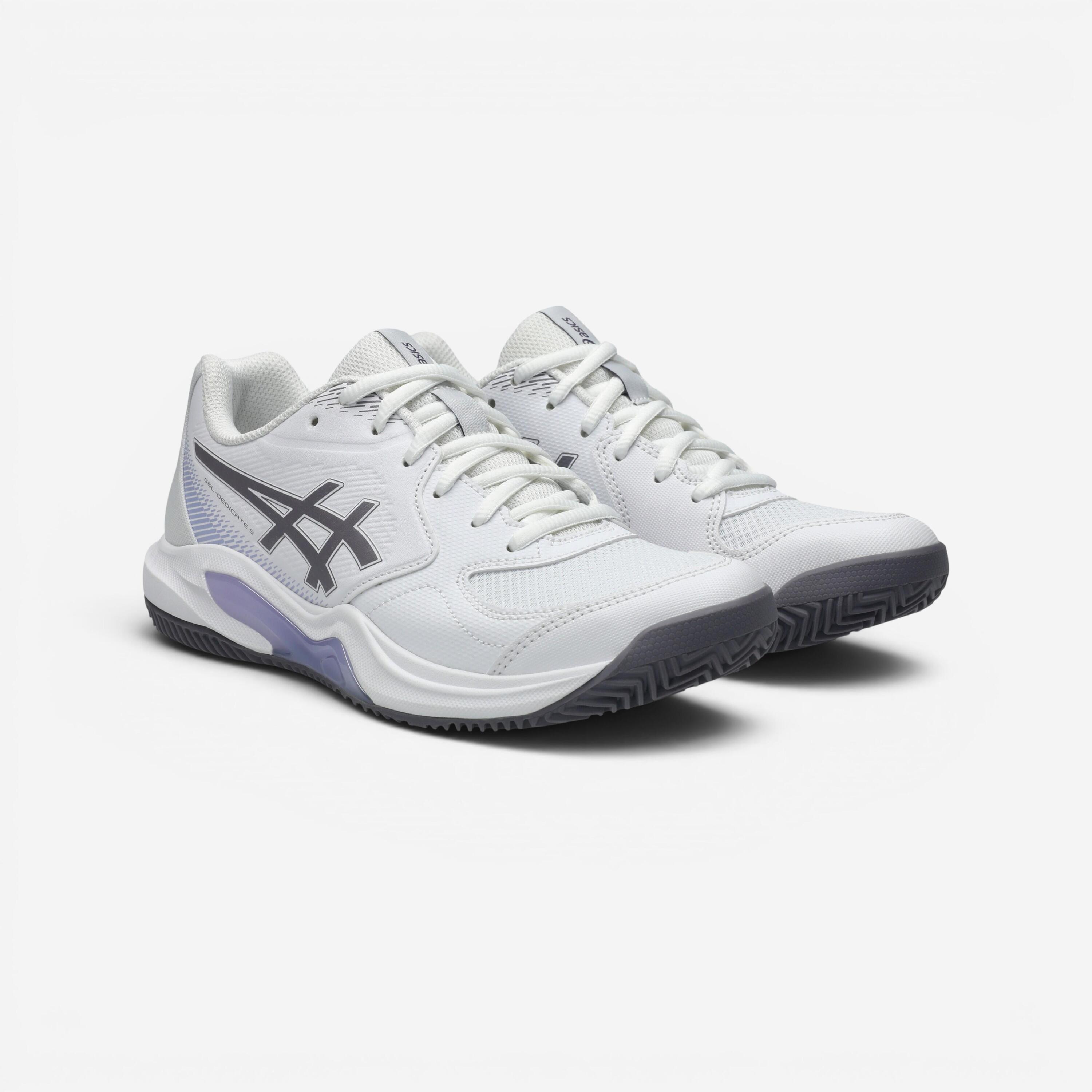 Damen-Sandplatz-Tennisschuhe, Asics Gel Dedicate 9, weiss 5/8