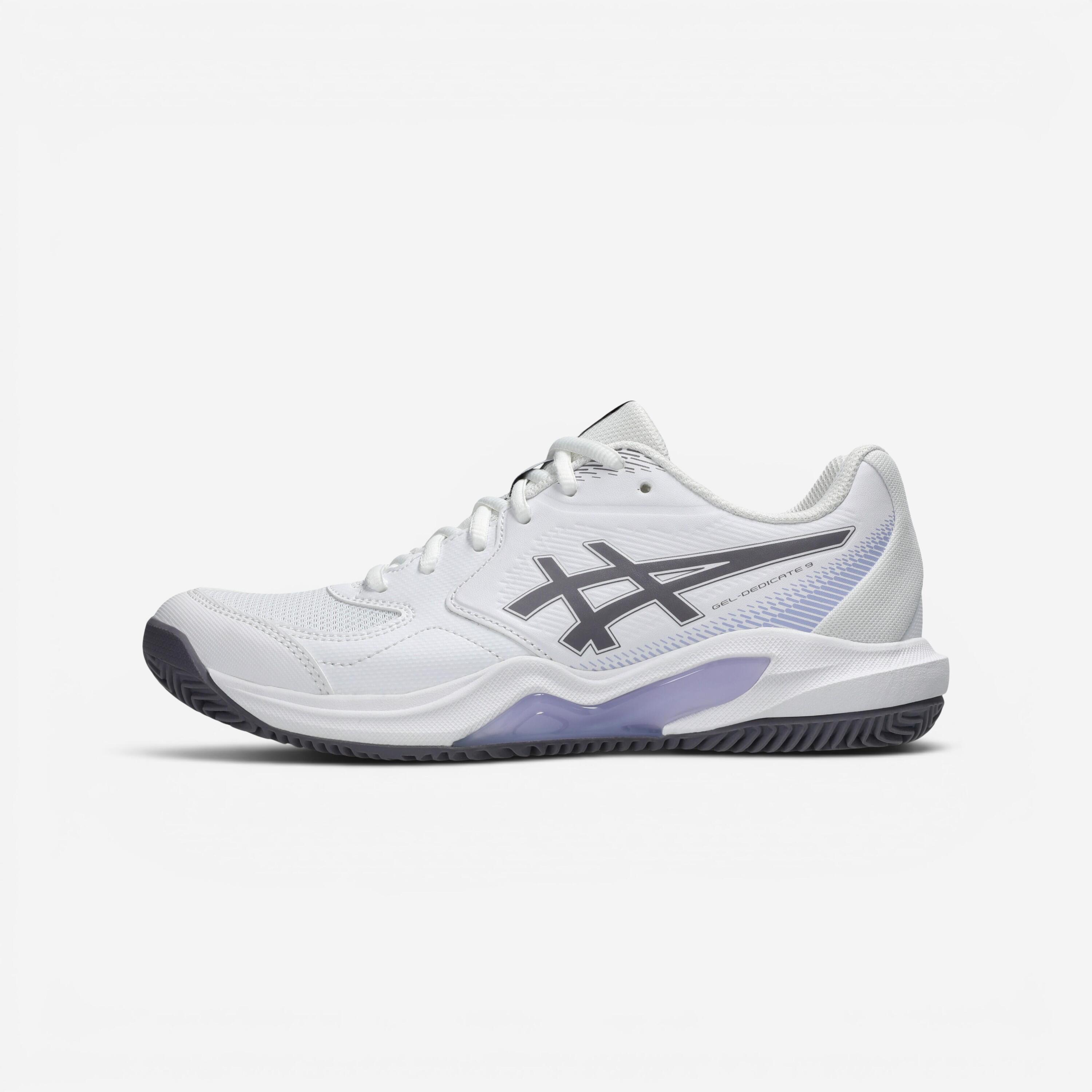 Damen-Sandplatz-Tennisschuhe, Asics Gel Dedicate 9, weiss 3/8