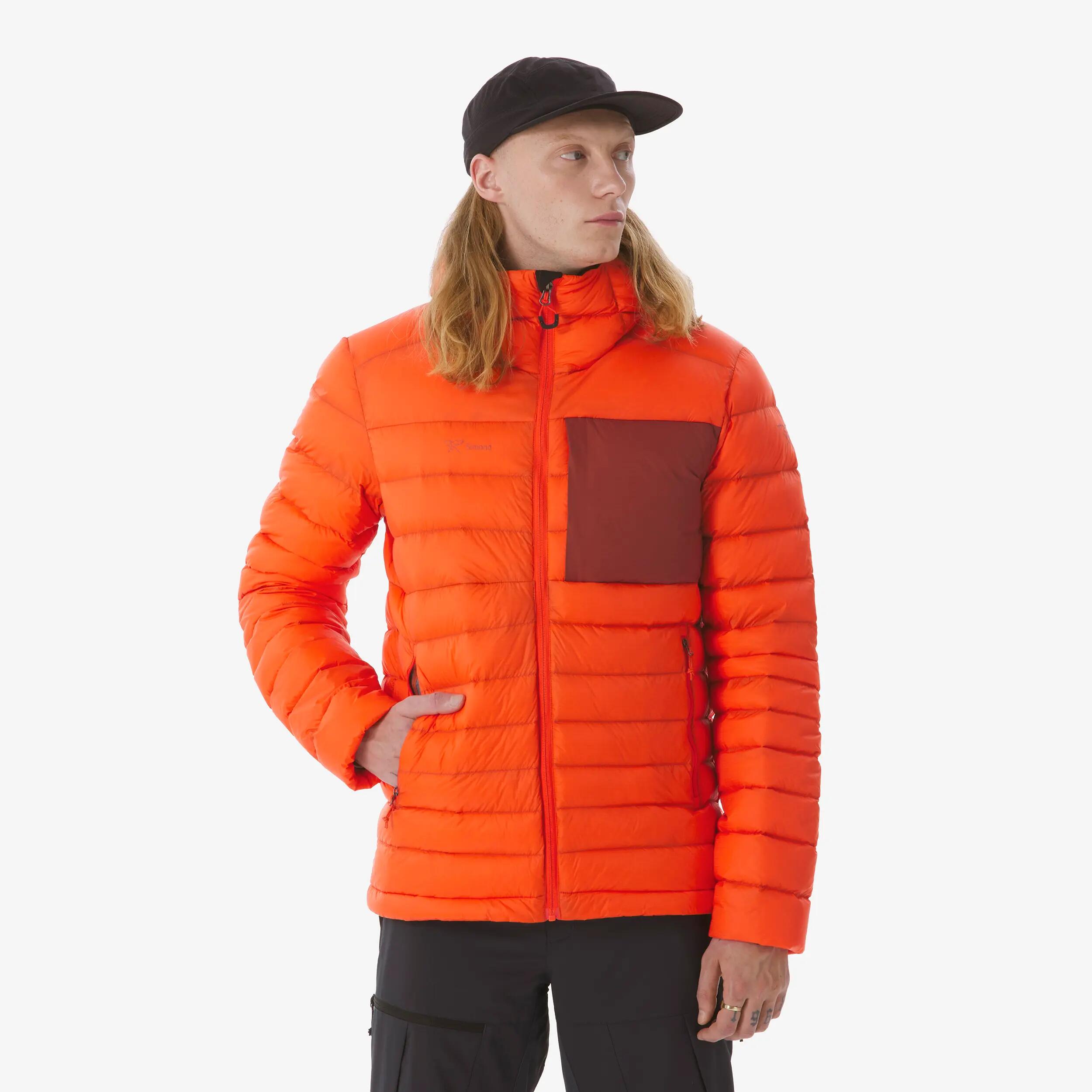 Men Lightweight Packable Down Jacket MT500 Upto -10°C - Orange -  1