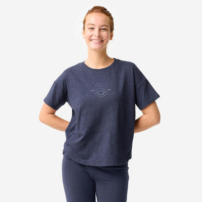 T-shirt nera donna yoga regular fit misto cotone