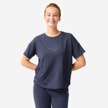 Yoga-T-shirt voor dames donkerblauw
