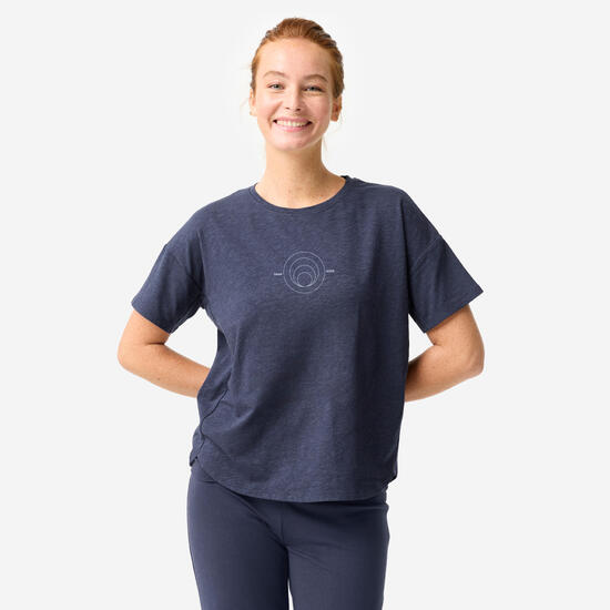 T-shirt nera donna yoga regular fit misto cotone